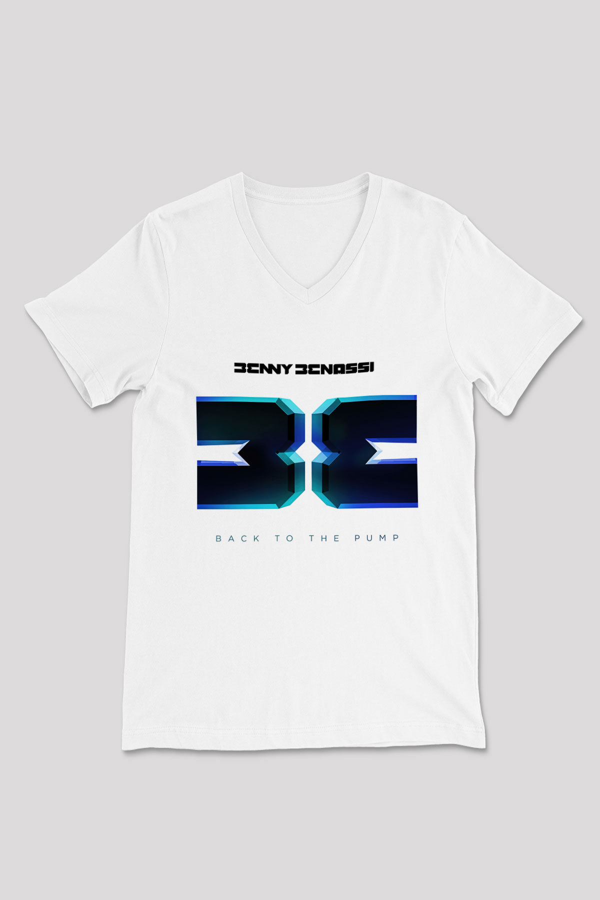 Benny Benassi Beyaz Unisex V Yaka Tişört T-Shirt