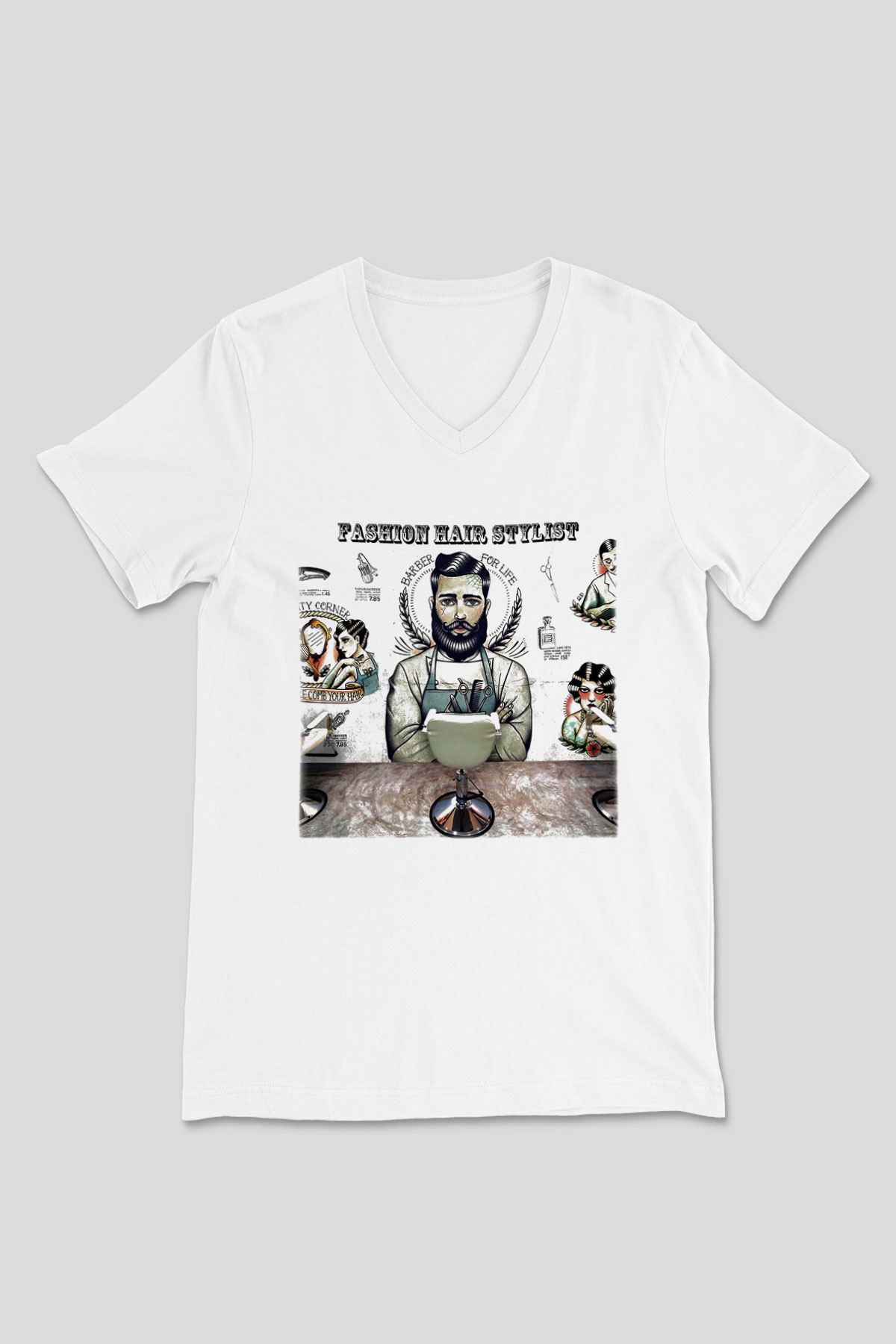 Berber Beyaz Unisex V Yaka Tişört T-Shirt