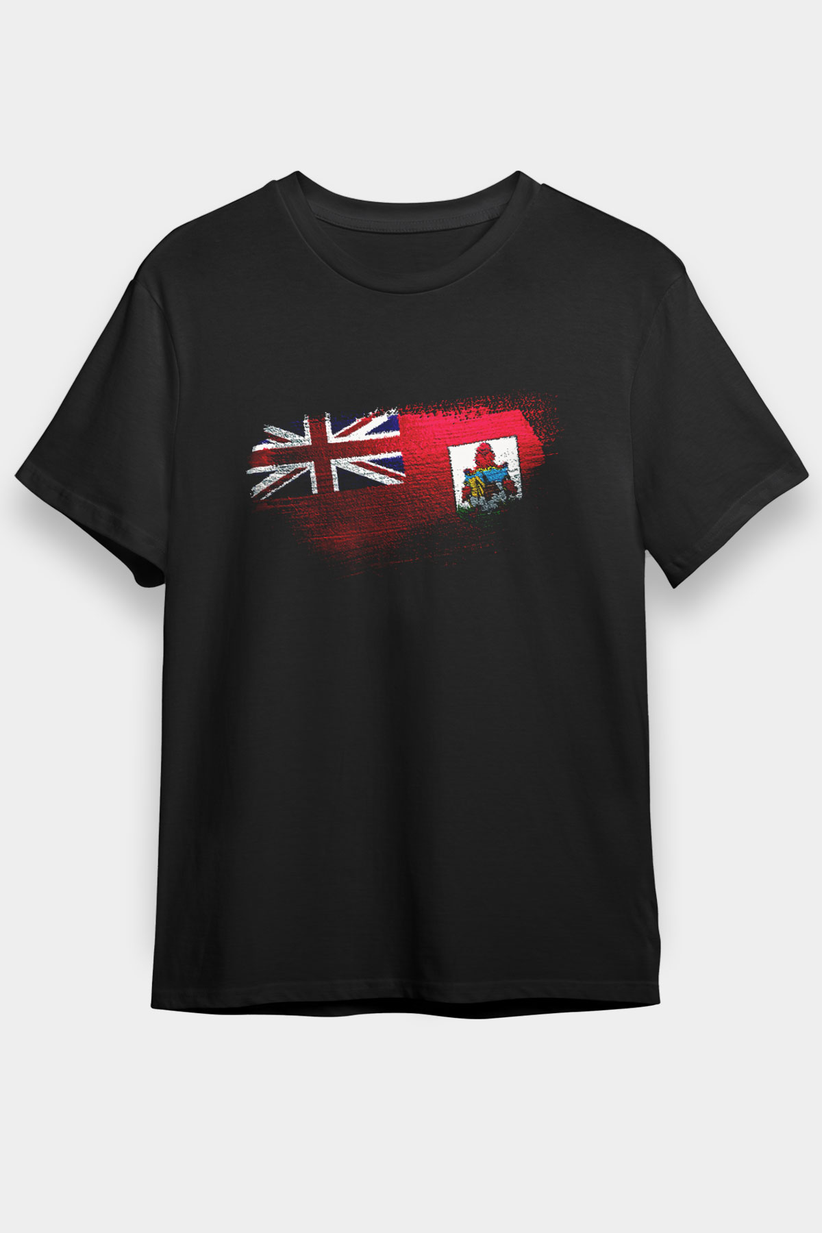 Bermuda Bayrağı Baskılı Unisex Siyah Tişört