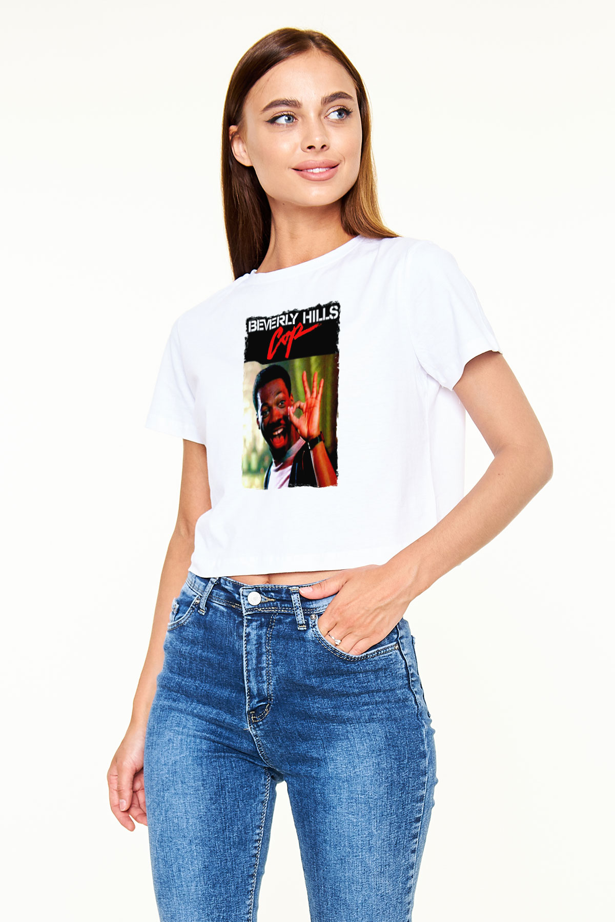 Beverly Hills Cop Beyaz   Crop Top Tişört