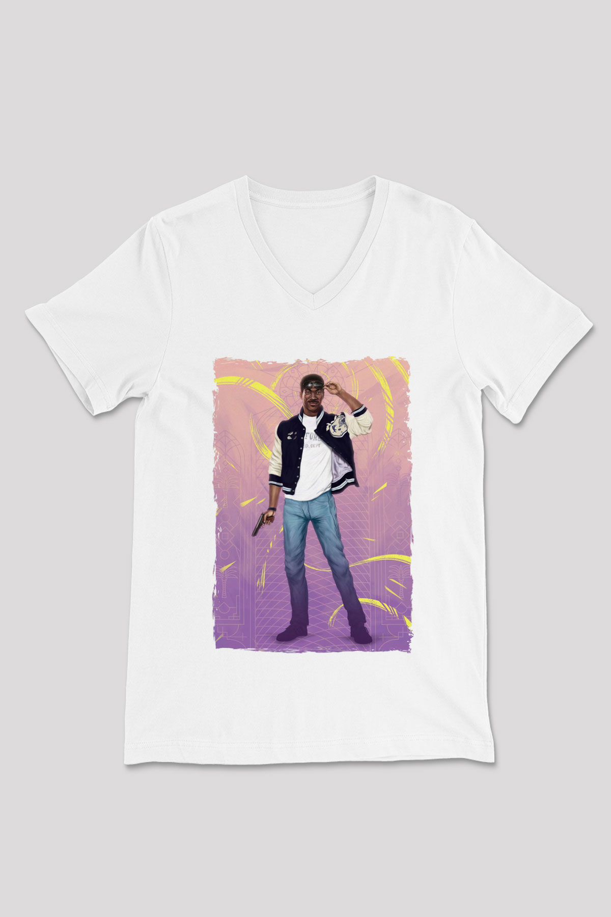 Beverly Hills Cop Beyaz Unisex  V Yaka Tişört