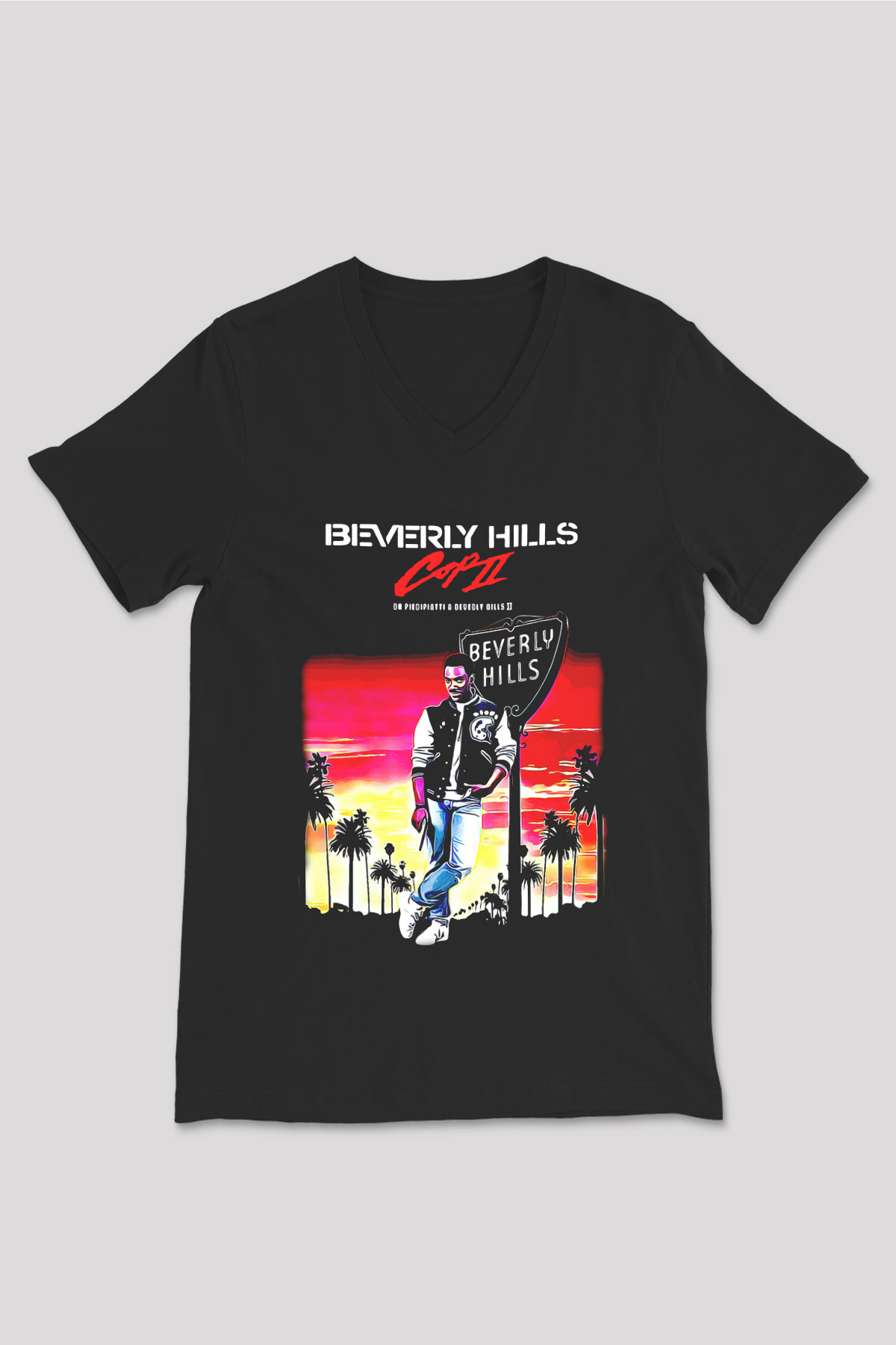 Beverly Hills Cop Siyah Unisex  V Yaka Tişört