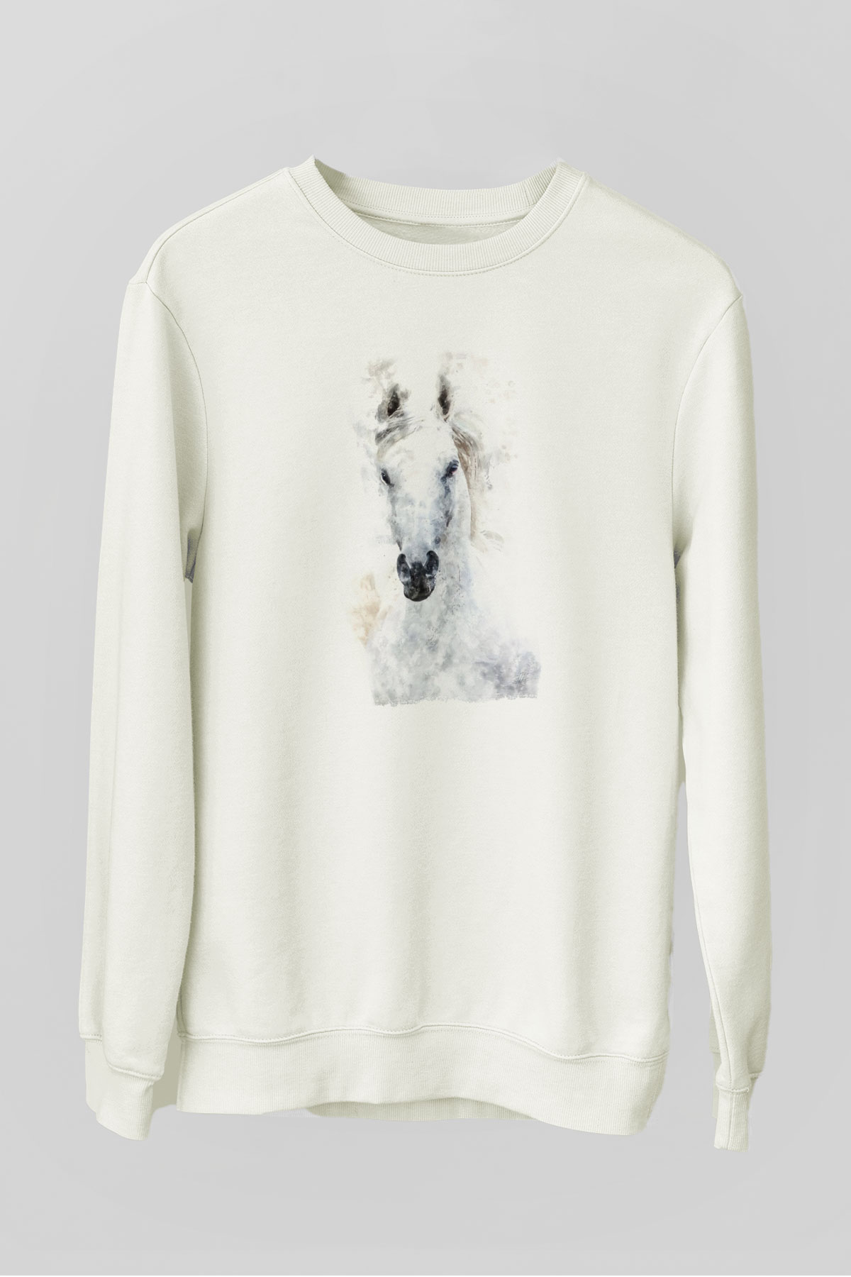 Beyaz At Baskılı Unisex Beyaz  Sweatshirt