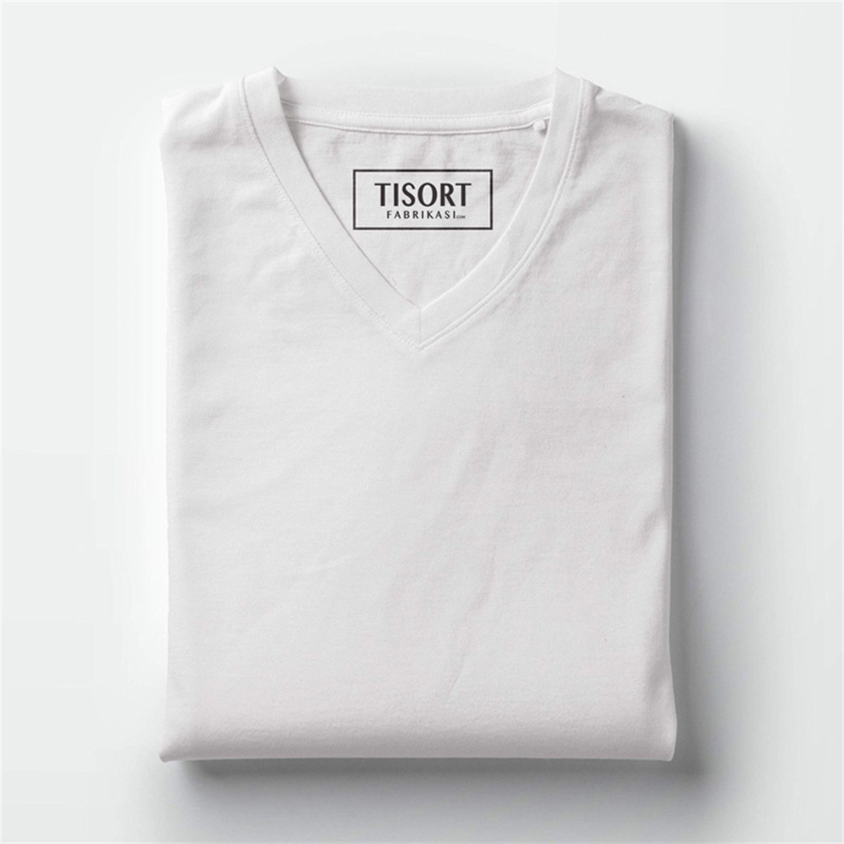 Beyaz Basic V Yaka Unisex Tişört T-Shirt - TişörtFabrikası