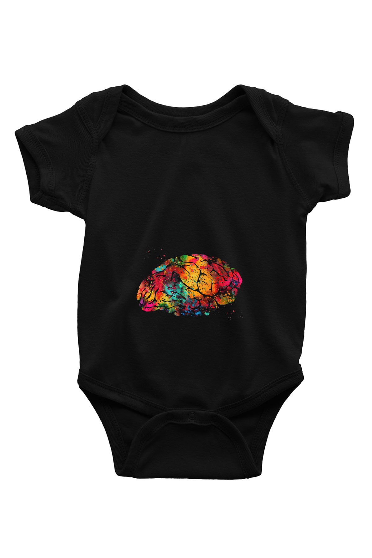 Beyin İllustrasyon Baskılı Unisex  Siyah Bebek Body - Zıbın