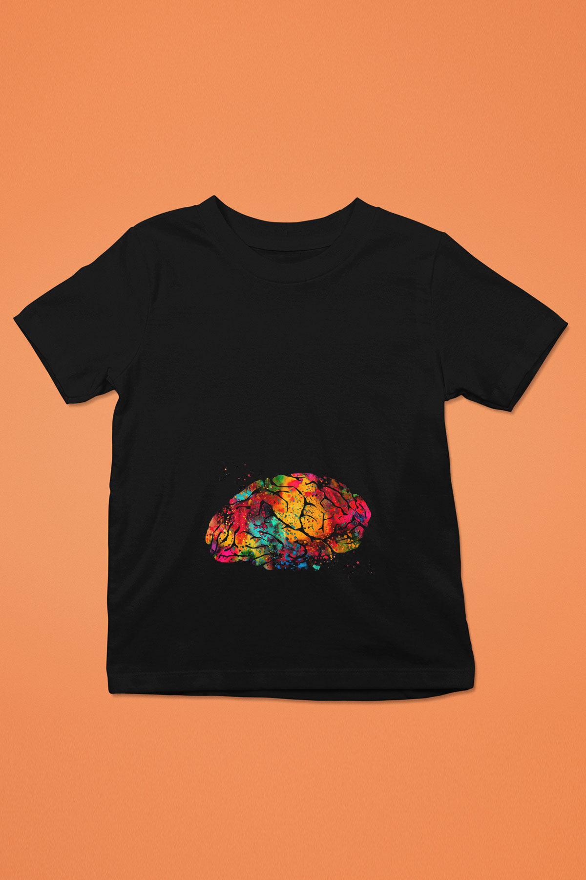 Beyin İllustrasyon Baskılı Unisex Siyah Çocuk Tişörtü - Tshirt
