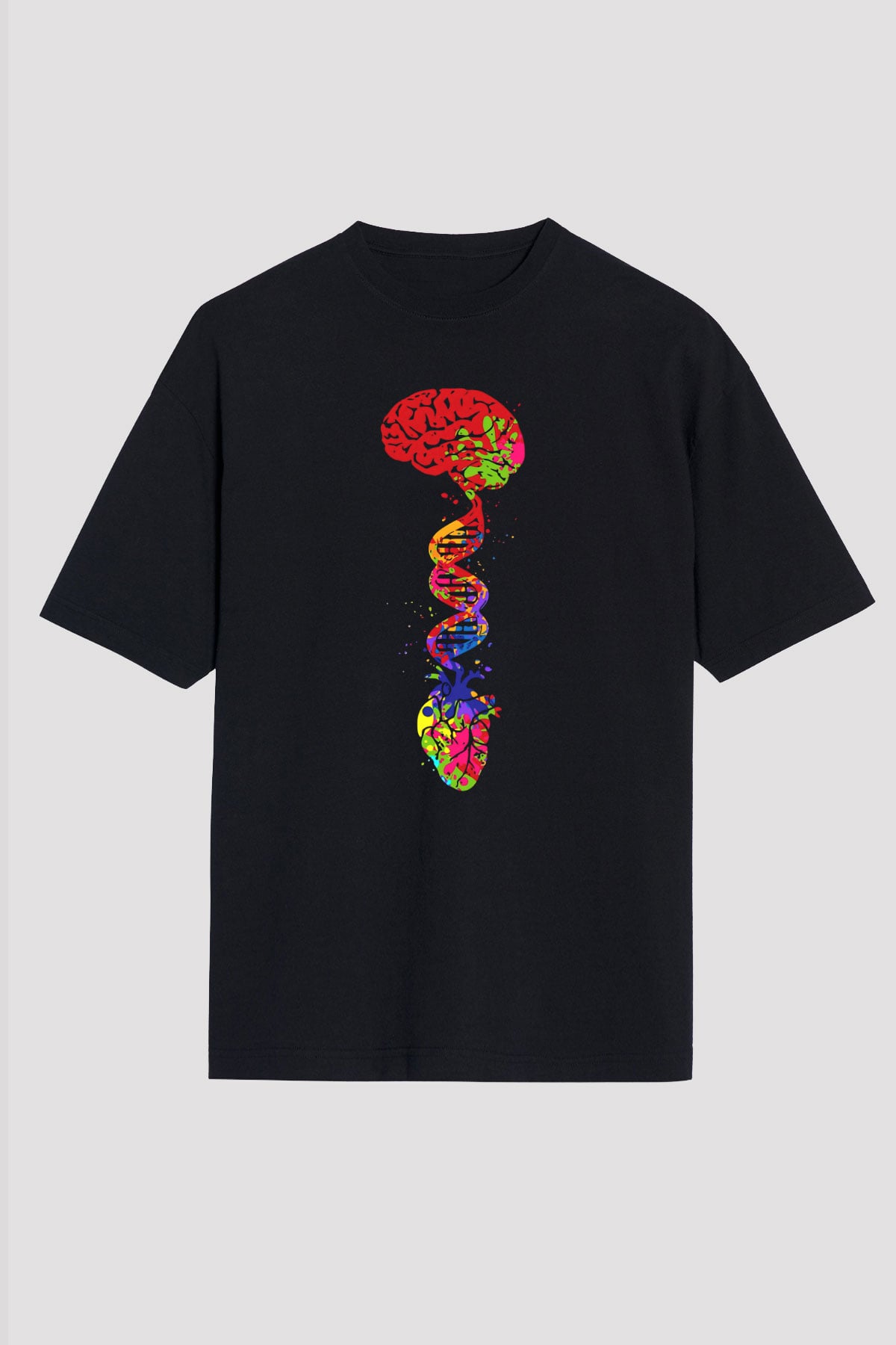 Beyin Omurga DNA Sarmalı Baskılı Unisex Oversize Tişört - Tshirt