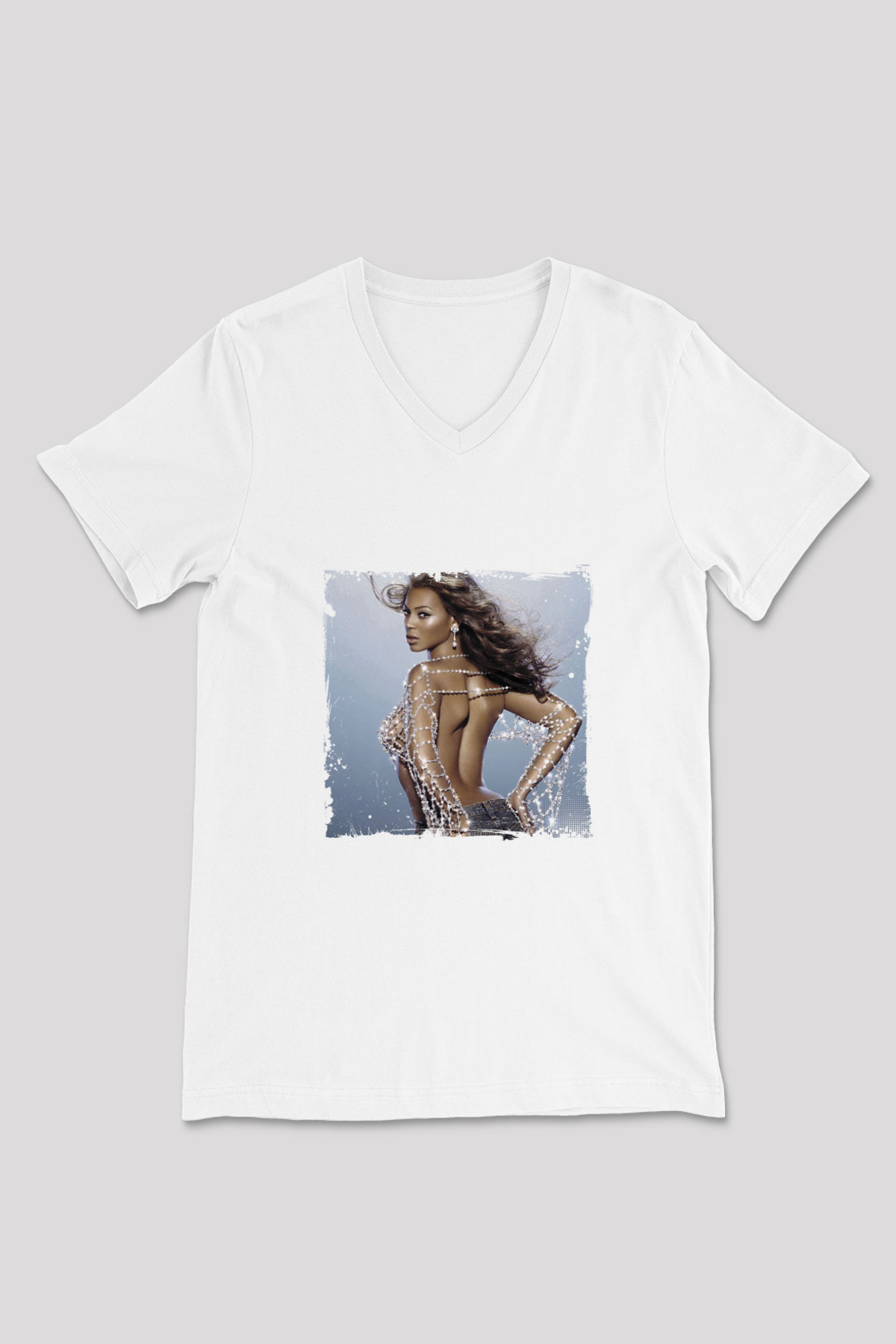Beyonce Baskılı Beyaz V Yaka Unisex Tişört