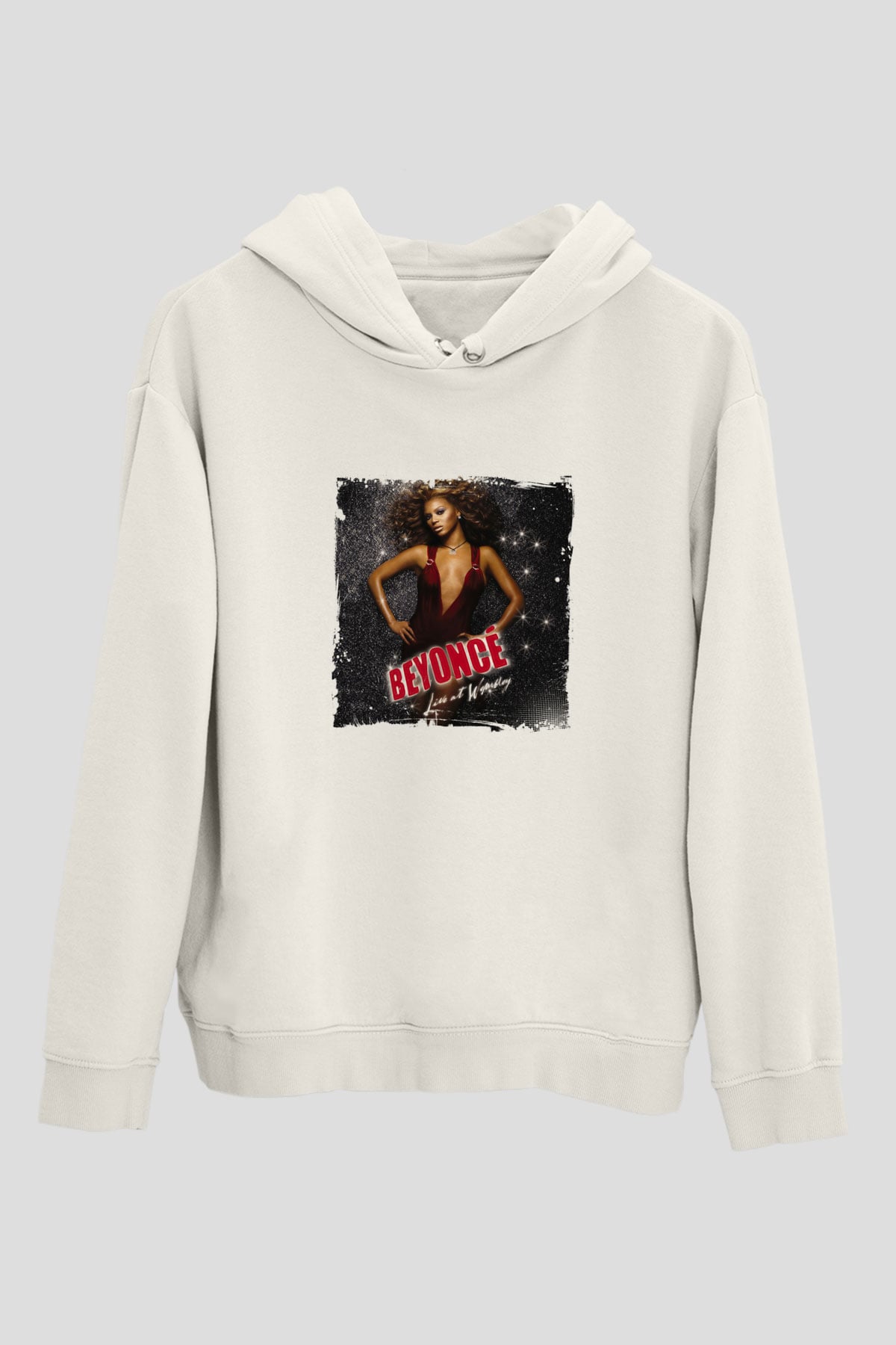 Beyonce Baskılı Unisex Beyaz Kapüşonlu Sweatshirt