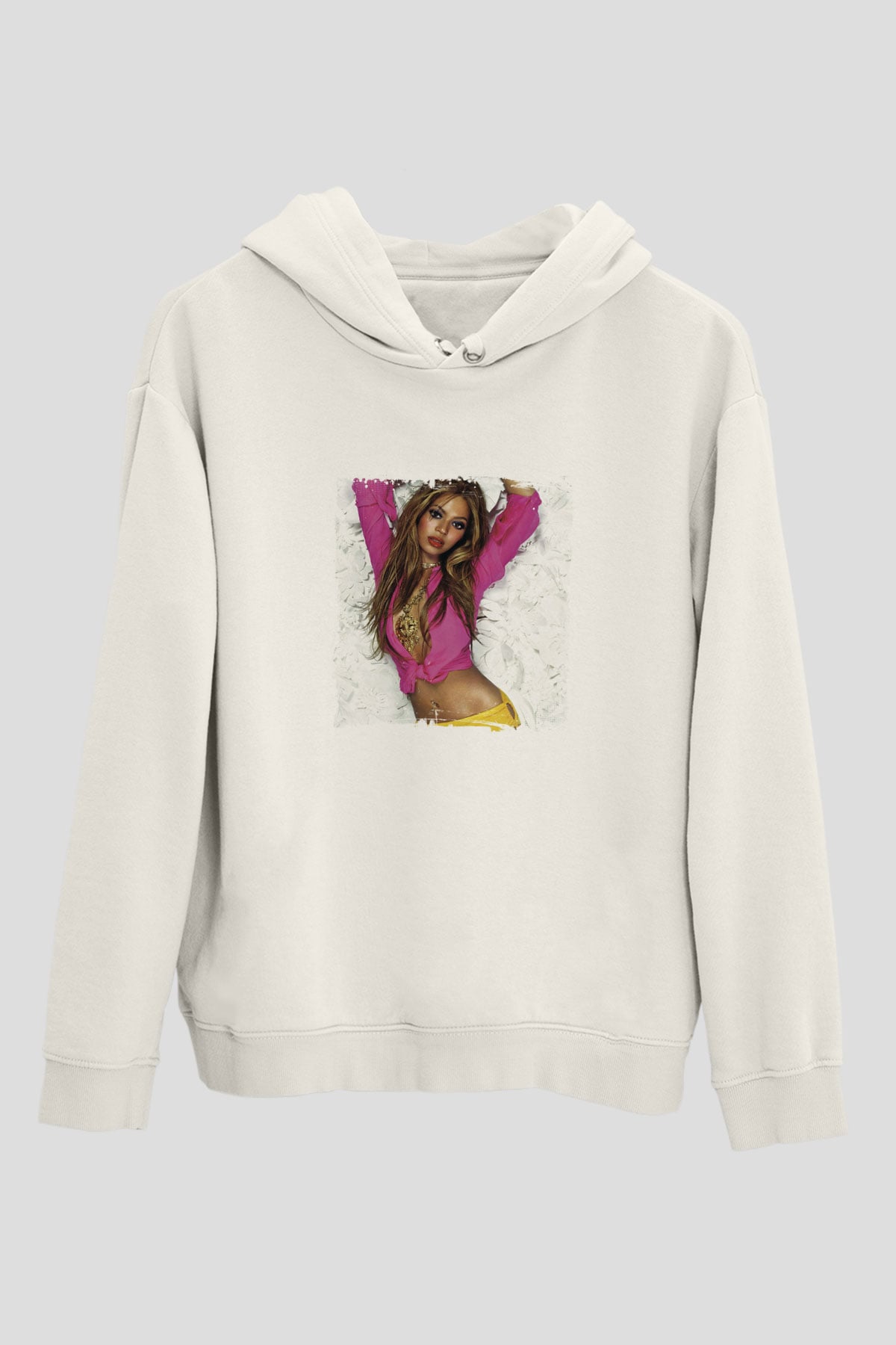 Beyonce Baskılı Unisex Beyaz Kapüşonlu Sweatshirt