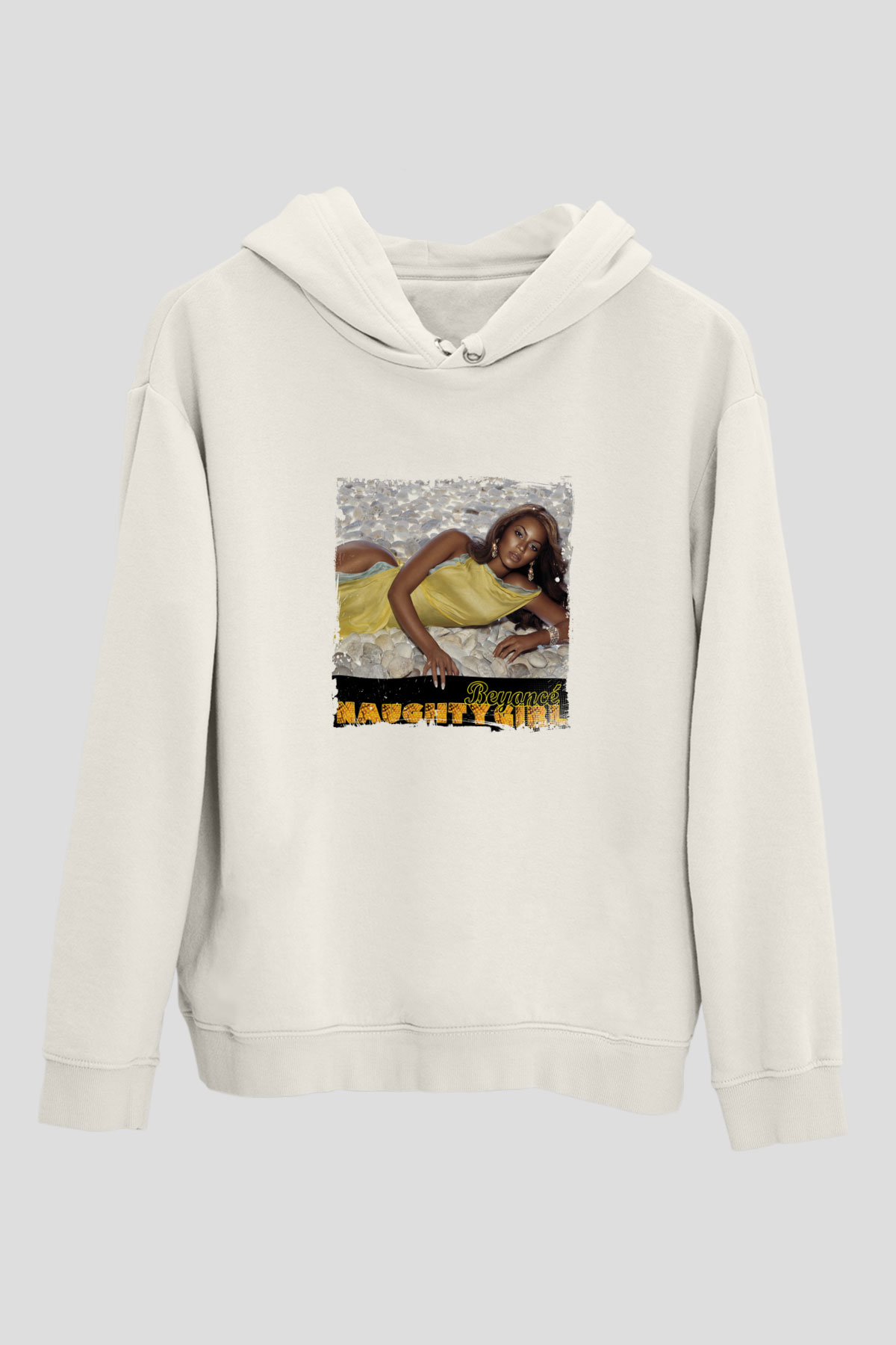 Beyonce Baskılı Unisex Beyaz Kapüşonlu Sweatshirt