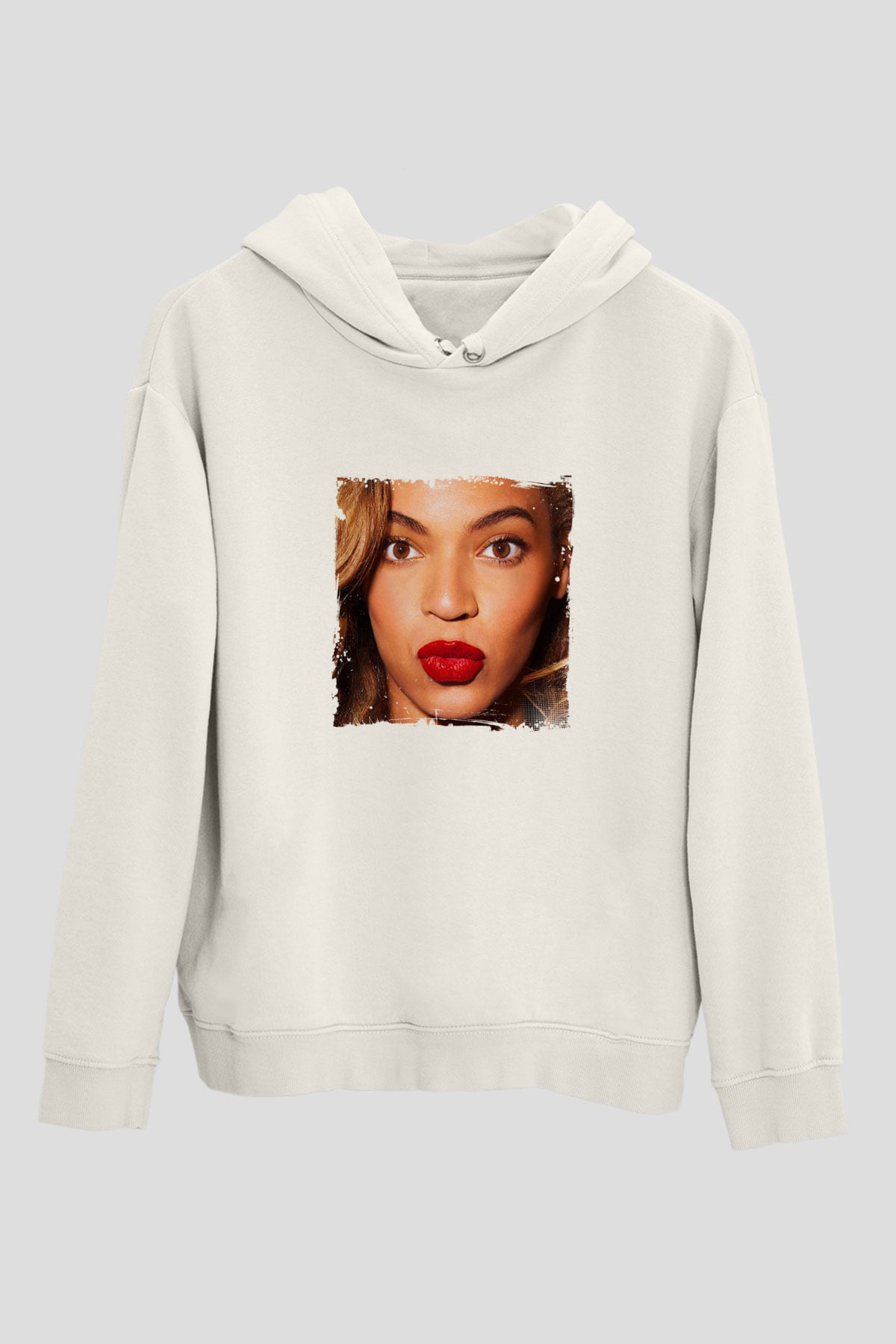 Beyonce Baskılı Unisex Beyaz Kapüşonlu Sweatshirt