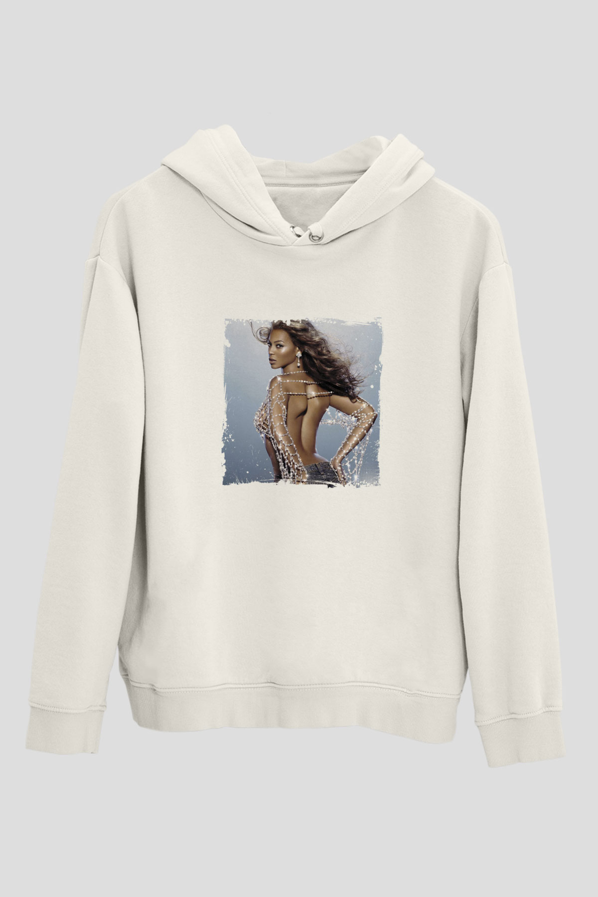 Beyonce Baskılı Unisex Beyaz Kapüşonlu Sweatshirt