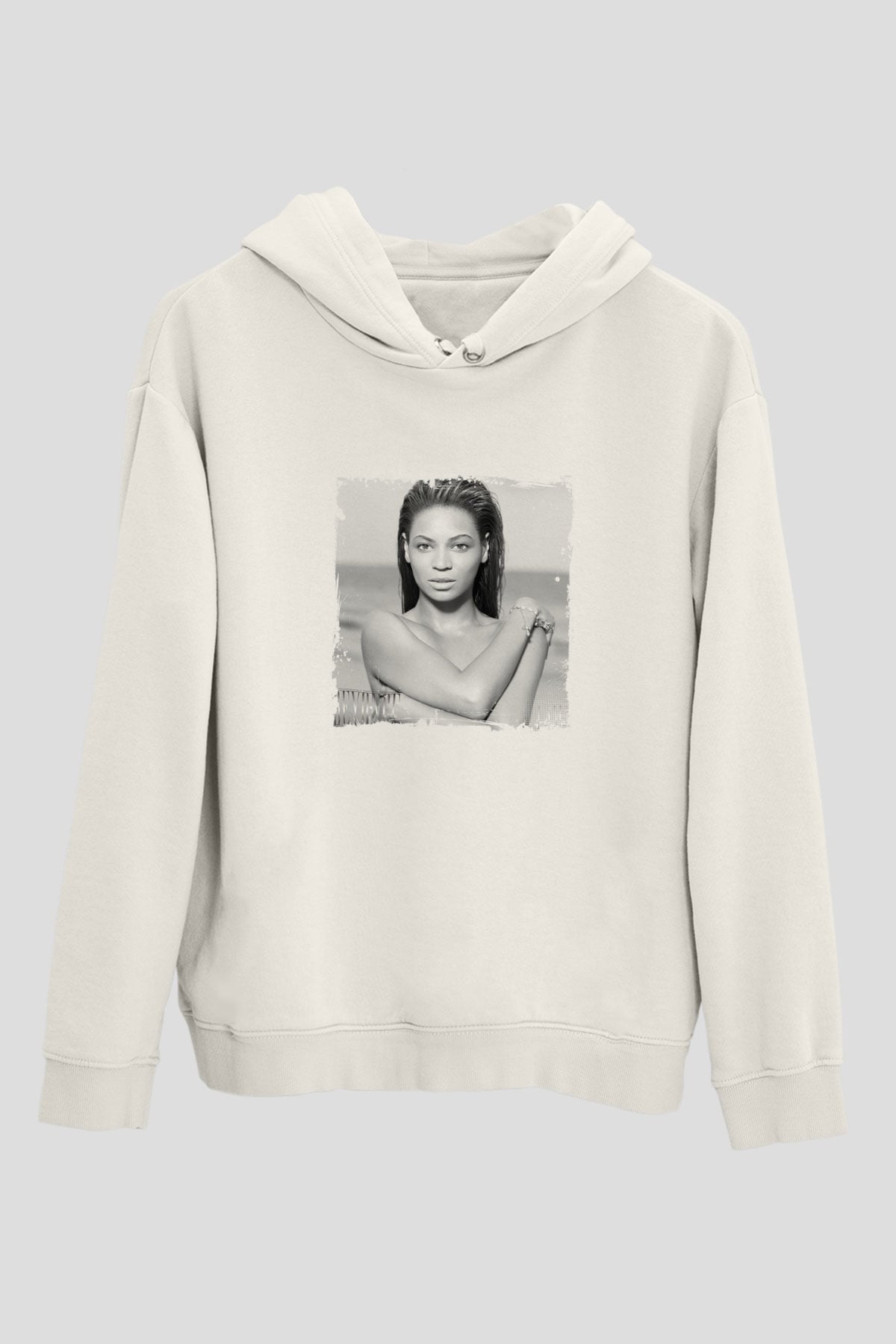 Beyonce Baskılı Unisex Beyaz Kapüşonlu Sweatshirt