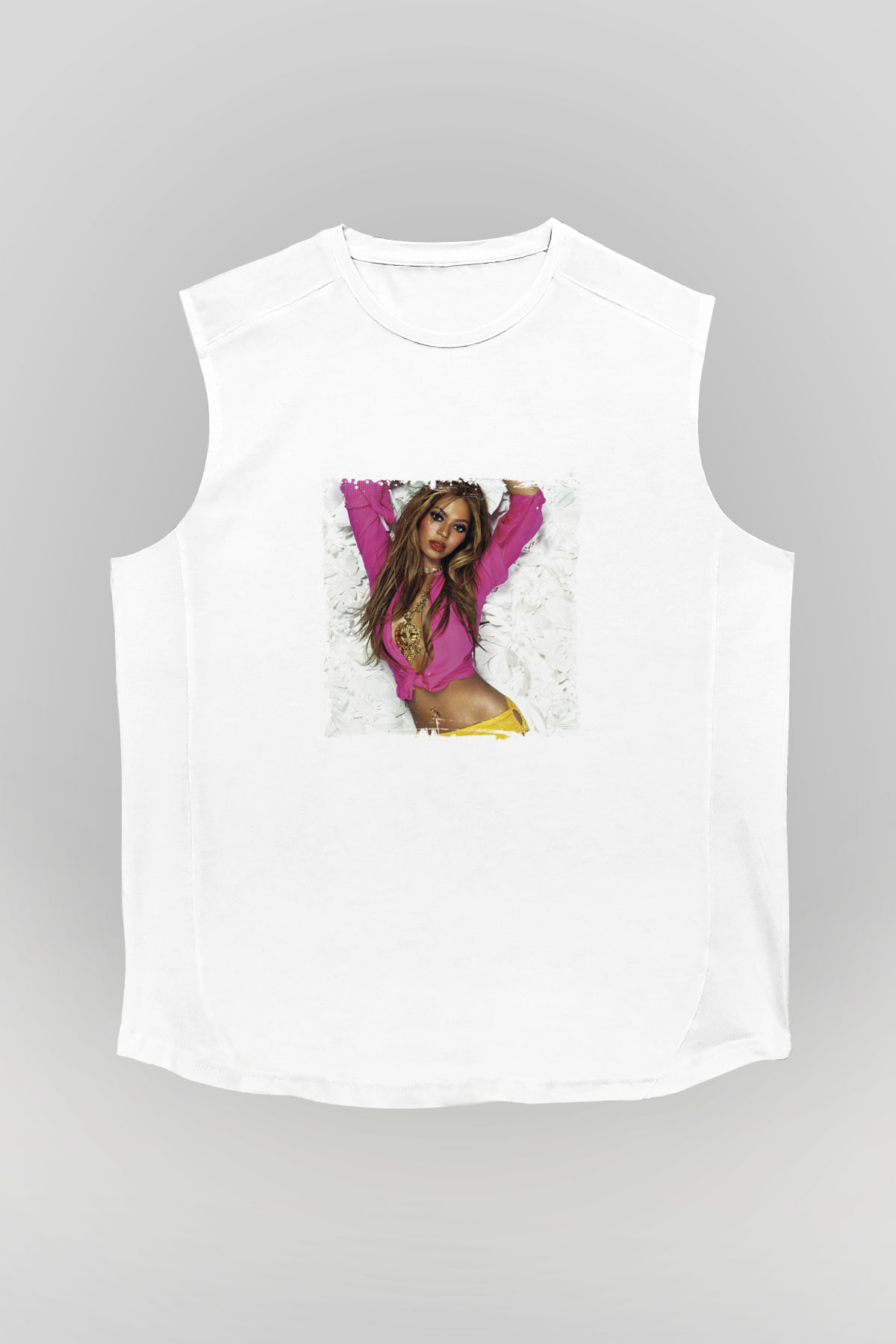 Beyonce Baskılı Unisex Beyaz Kolsuz Tişört
