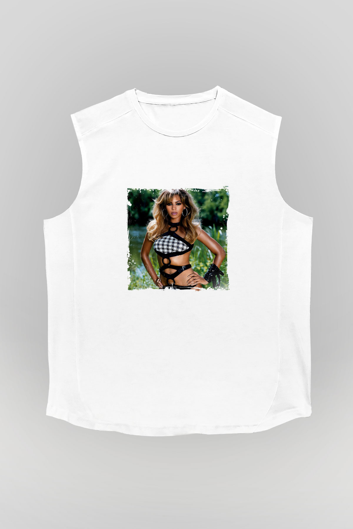 Beyonce Baskılı Unisex Beyaz Kolsuz Tişört