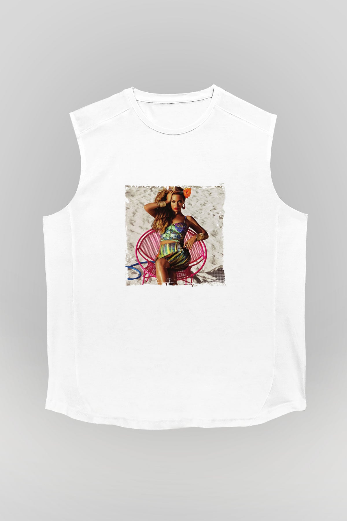 Beyonce Baskılı Unisex Beyaz Kolsuz Tişört