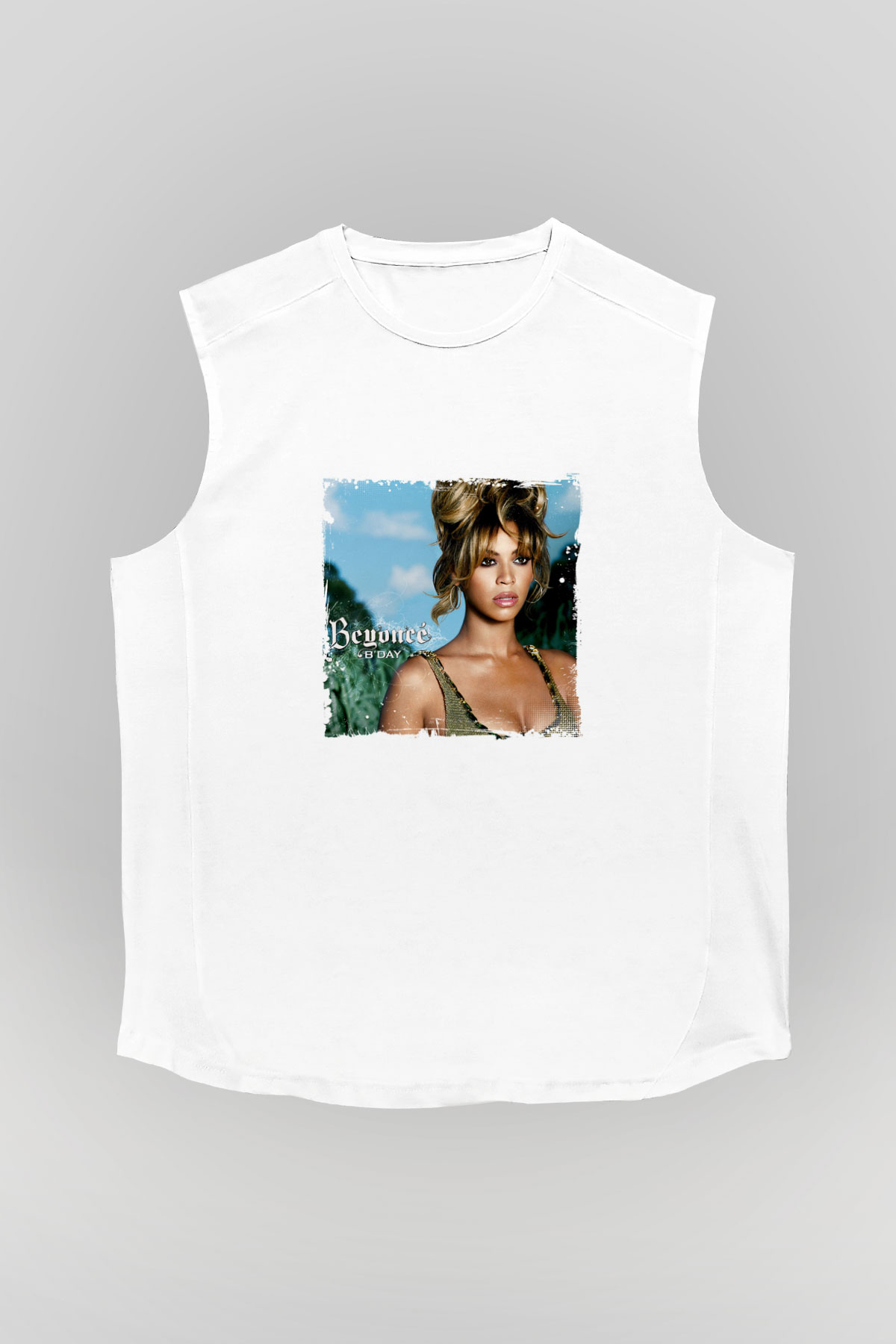 Beyonce Baskılı Unisex Beyaz Kolsuz Tişört