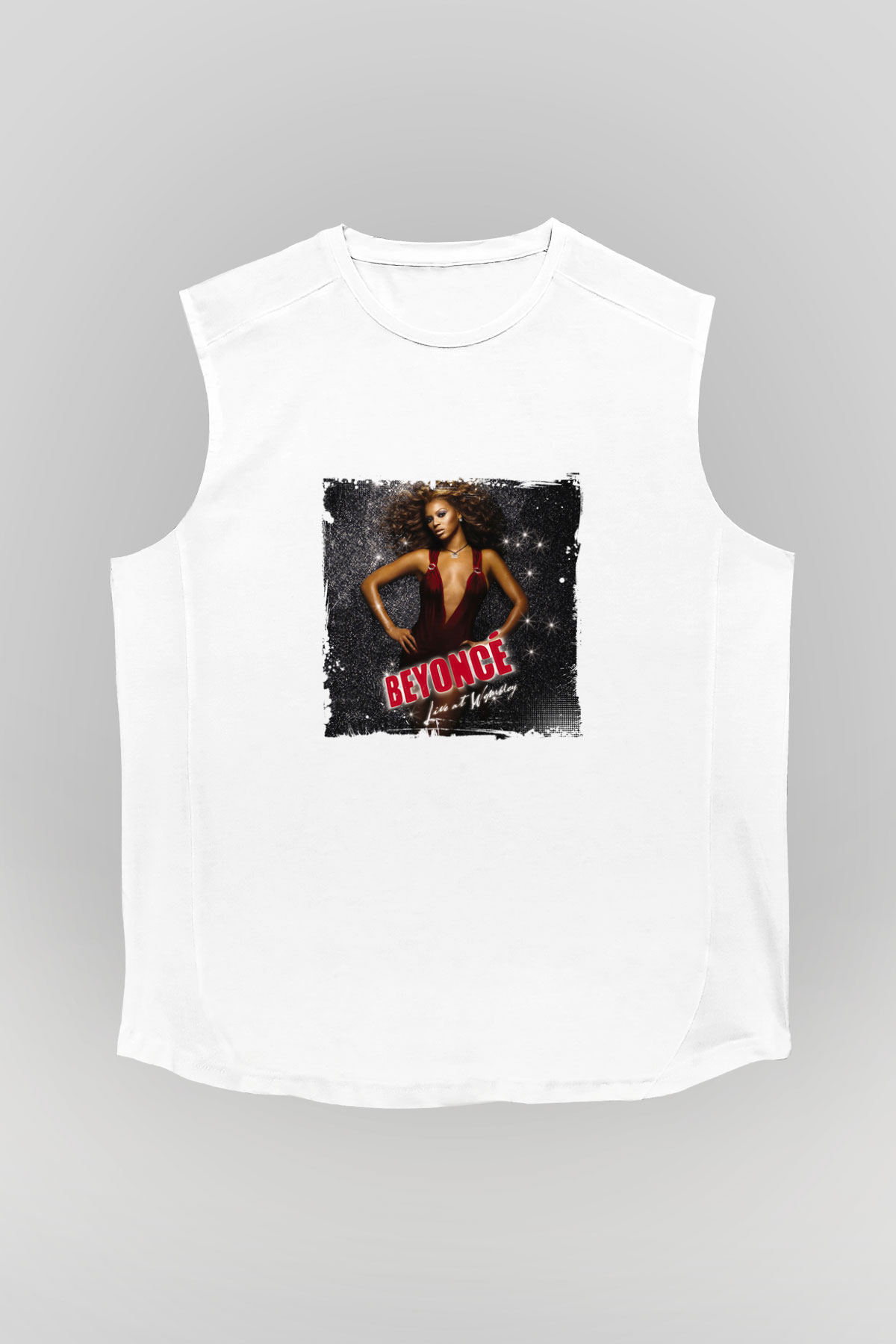 Beyonce Baskılı Unisex Beyaz Kolsuz Tişört