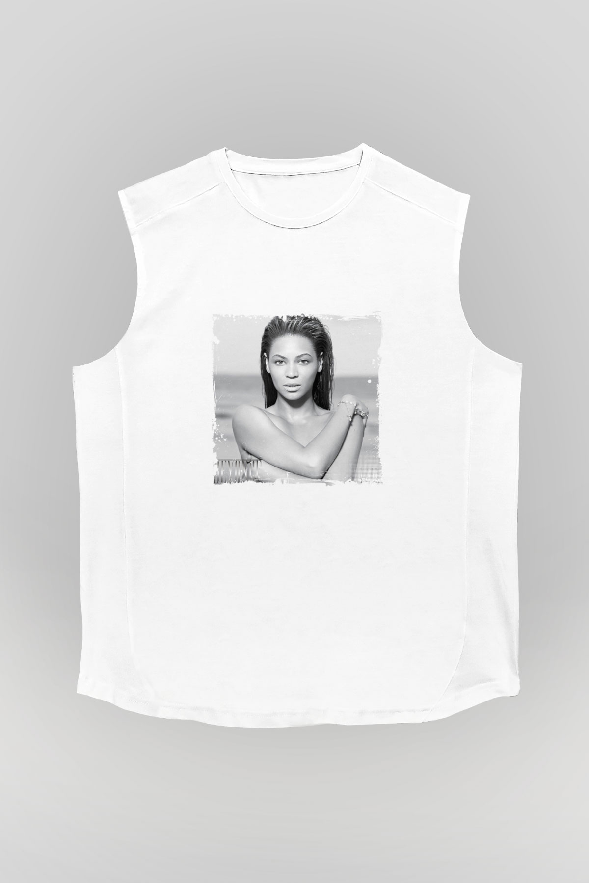 Beyonce Baskılı Unisex Beyaz Kolsuz Tişört
