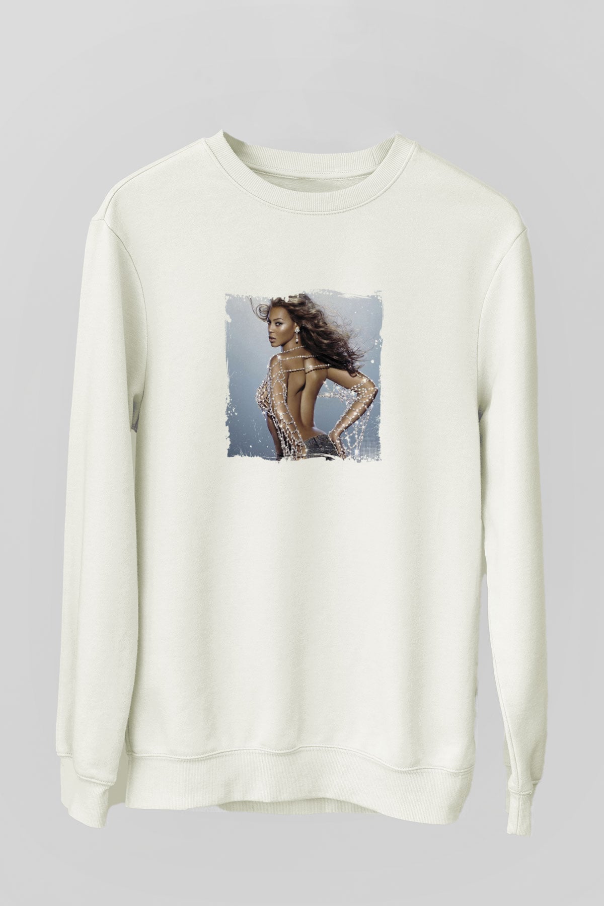 Beyonce Baskılı Unisex Beyaz Sweatshirt