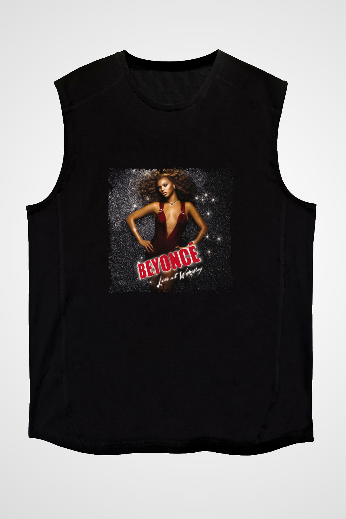 Beyonce Baskılı Unisex Siyah Kolsuz Tişört