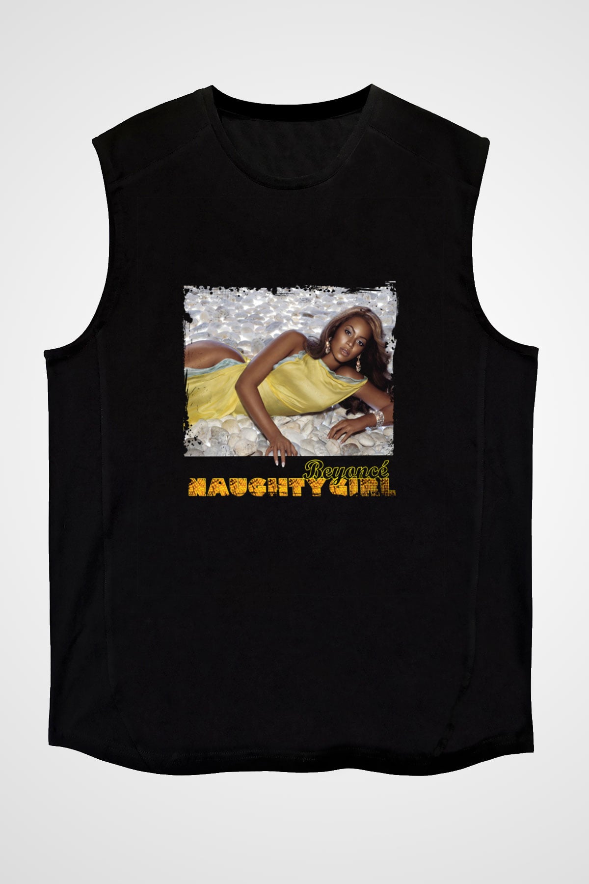 Beyonce Baskılı Unisex Siyah Kolsuz Tişört