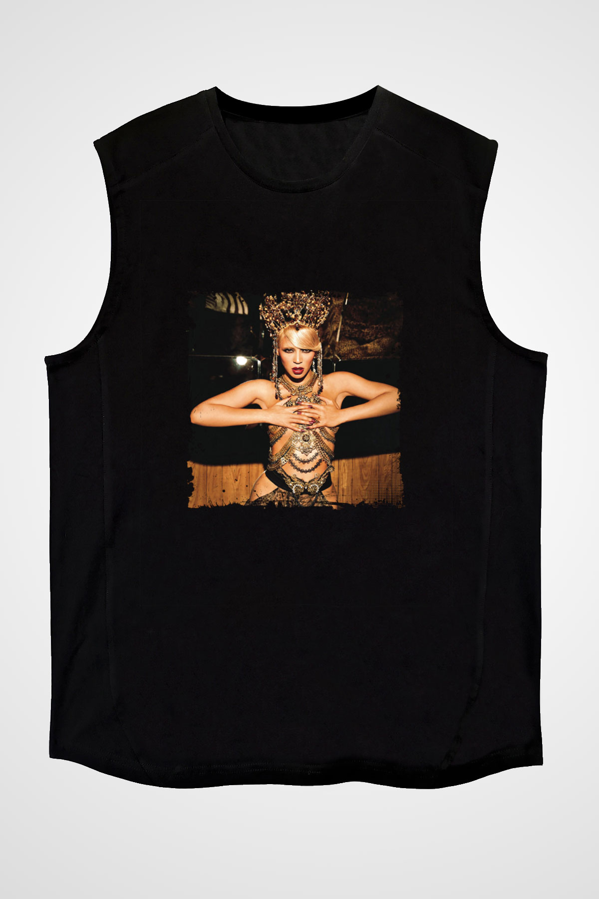 Beyonce Baskılı Unisex Siyah Kolsuz Tişört