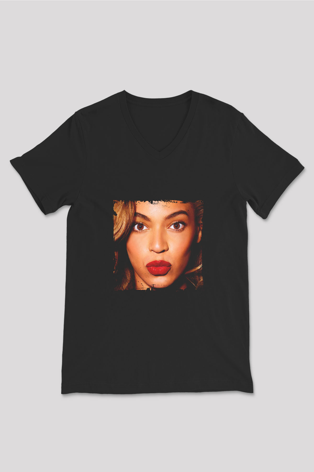 Beyonce Baskılı Unisex Siyah V Yaka Tişört