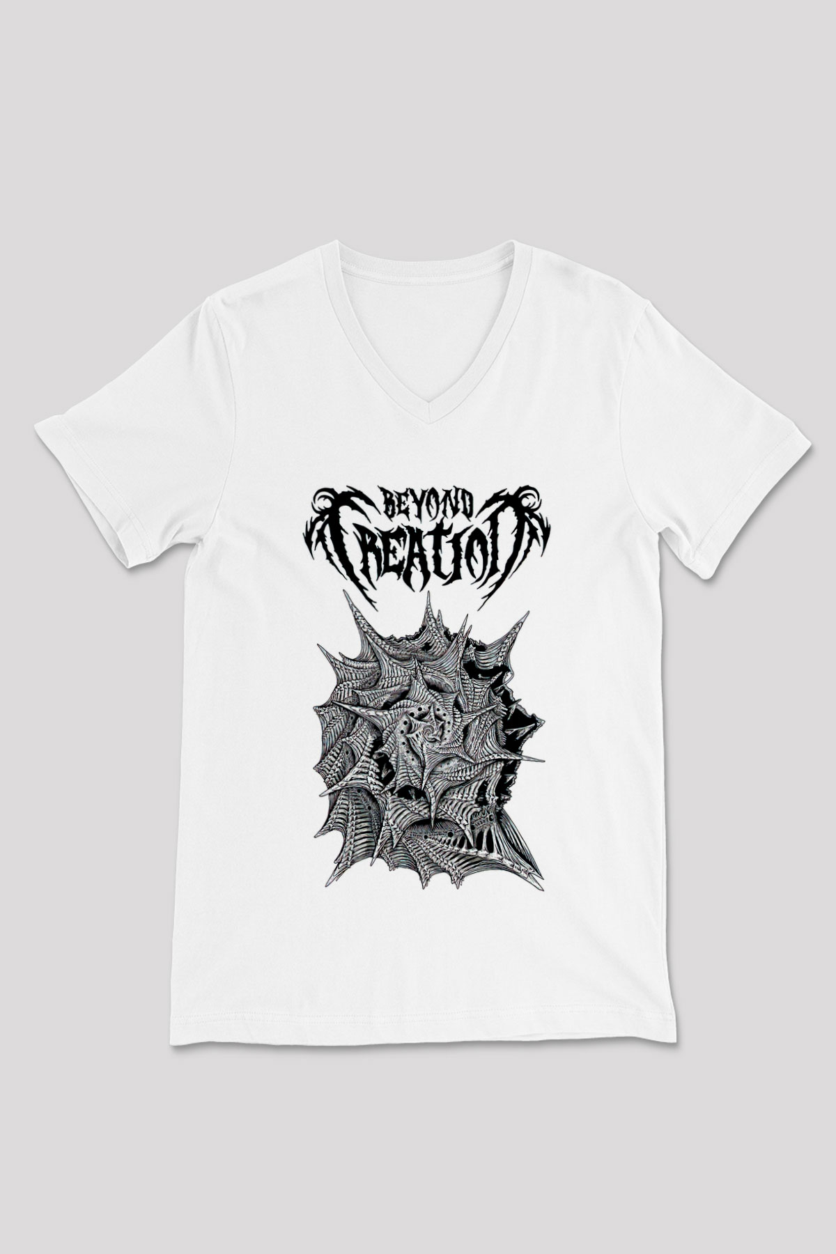 Beyond Creation Baskılı Beyaz Unisex V Yaka Tişört - Tshirt