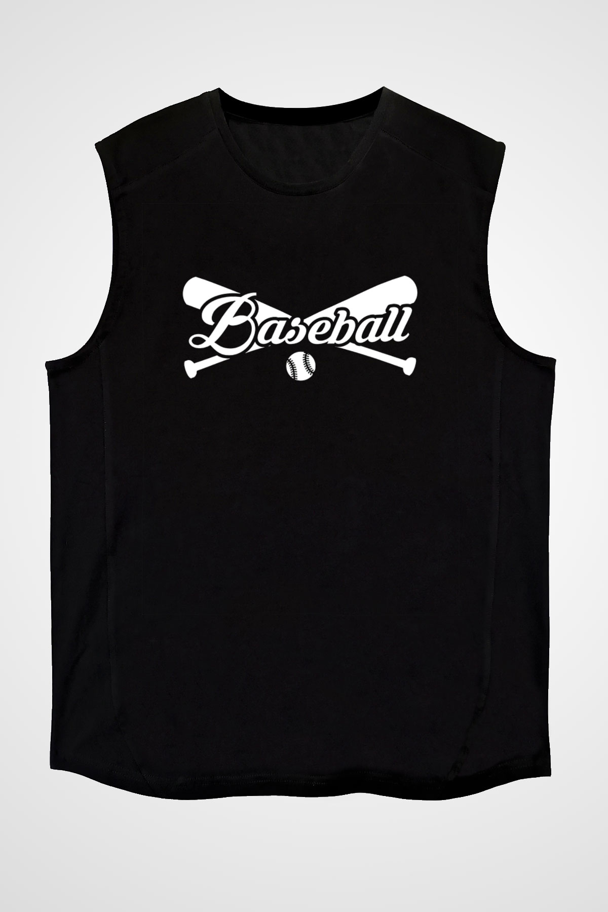 Beyzbol Baskılı Unisex Siyah Kolsuz Tişört