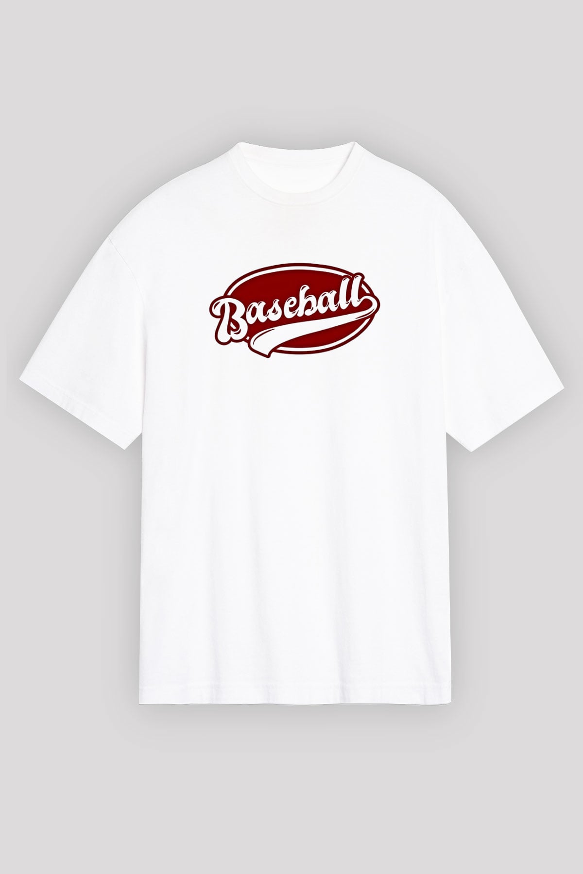 Beyzbol Baskılı Unisex Beyaz Oversize Tişört - Tshirt