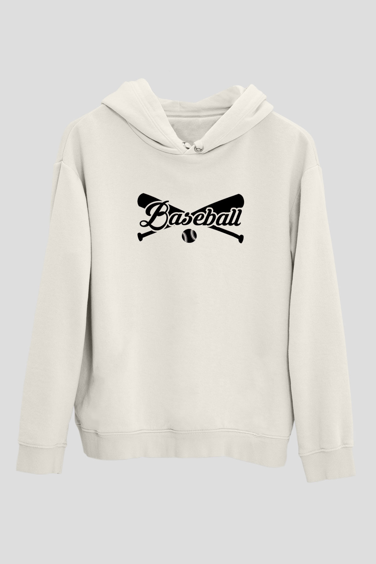 Beyzbol Baskılı Unisex Ekru Hoodie