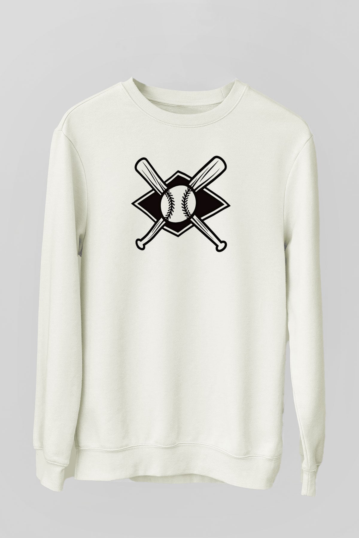 Beyzbol Baskılı Unisex Ekru Sweatshirt