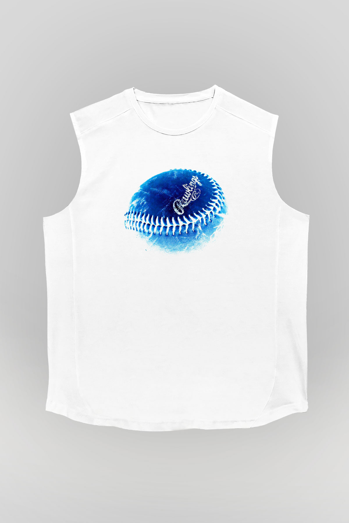 Beyzbol Baskılı Unisex Kolsuz Beyaz Tişört