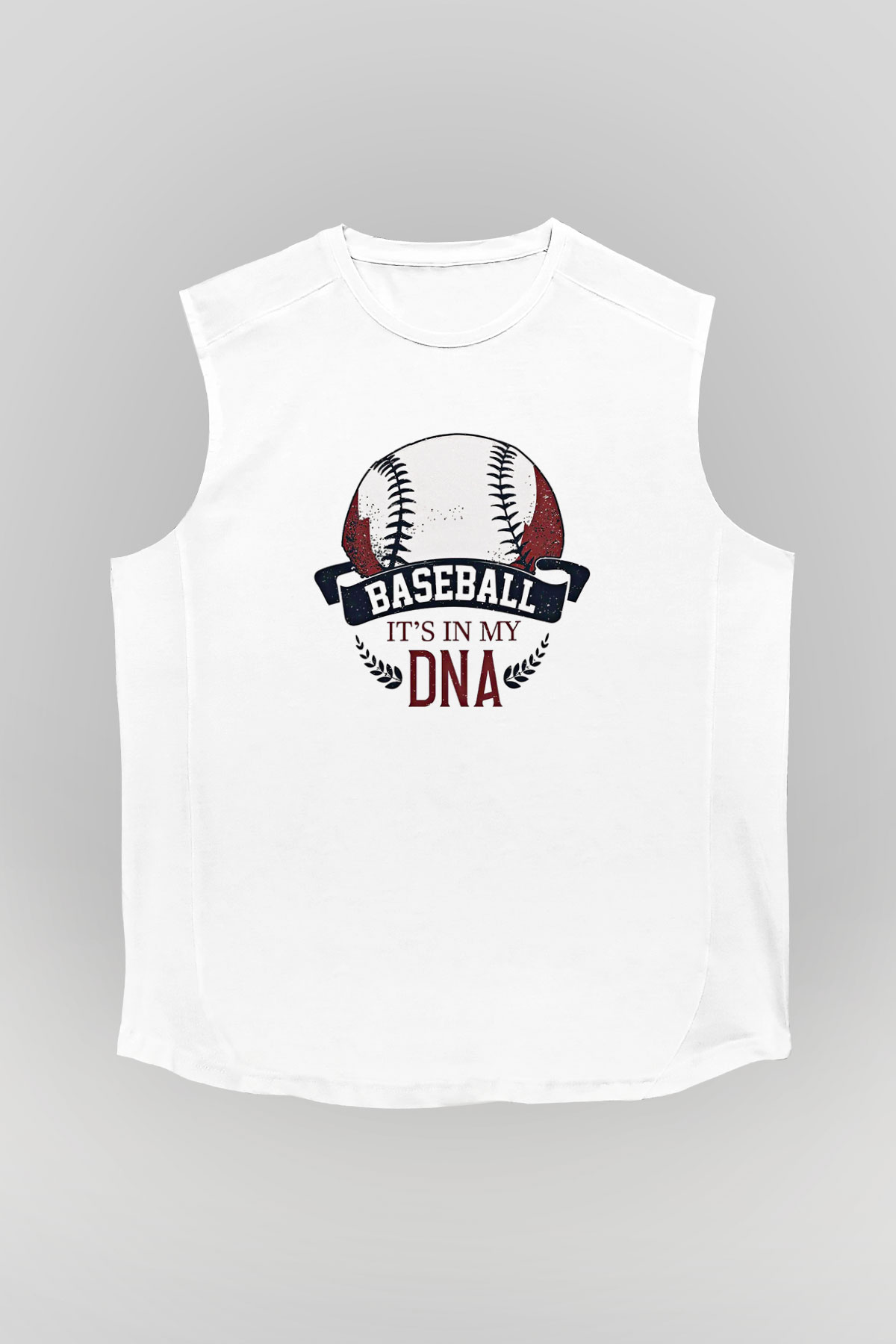 Beyzbol Baskılı Unisex Kolsuz Beyaz Tişört