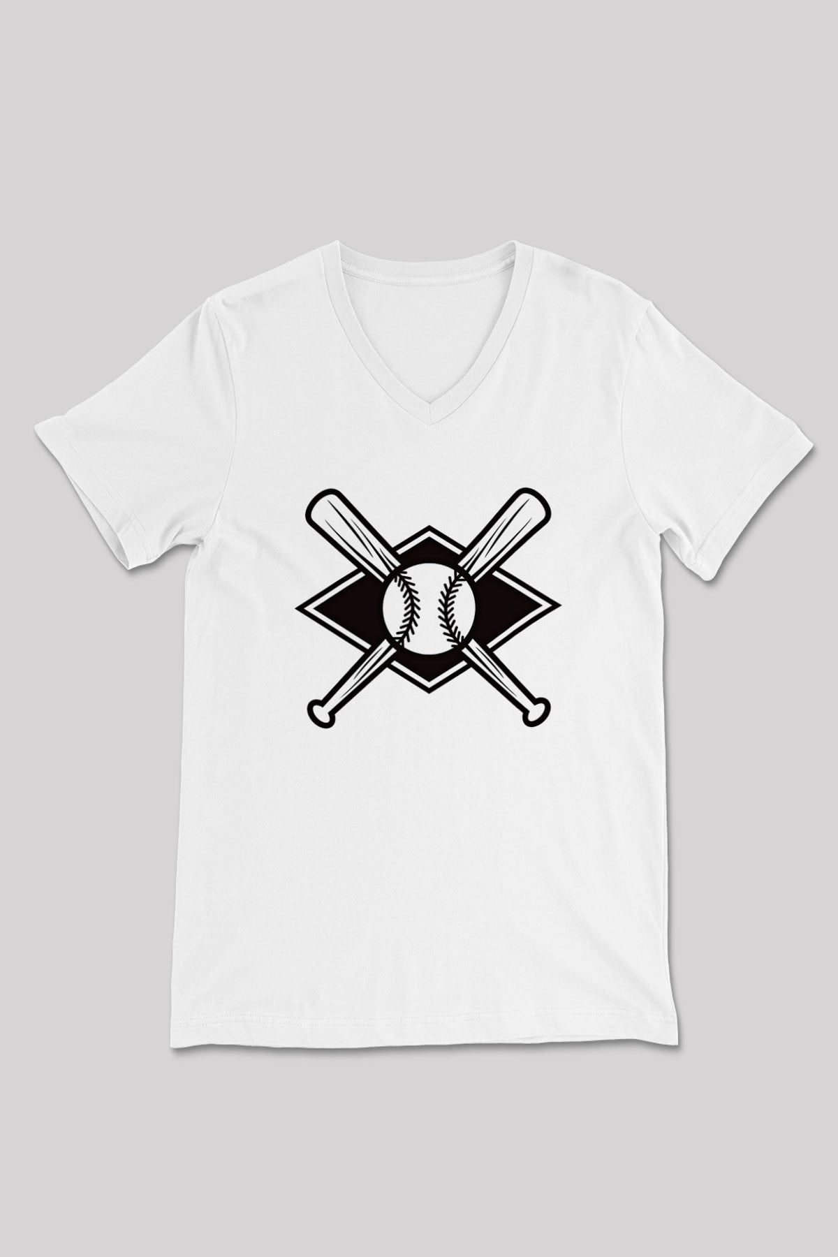 Beyzbol Baskılı Unisex V Yaka Tişört - Tshirt