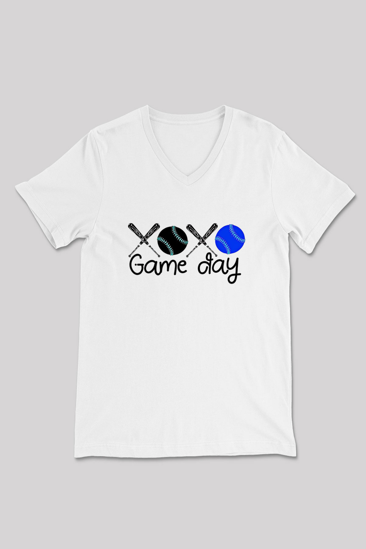 Beyzbol Baskılı Unisex V Yaka Tişört - Tshirt