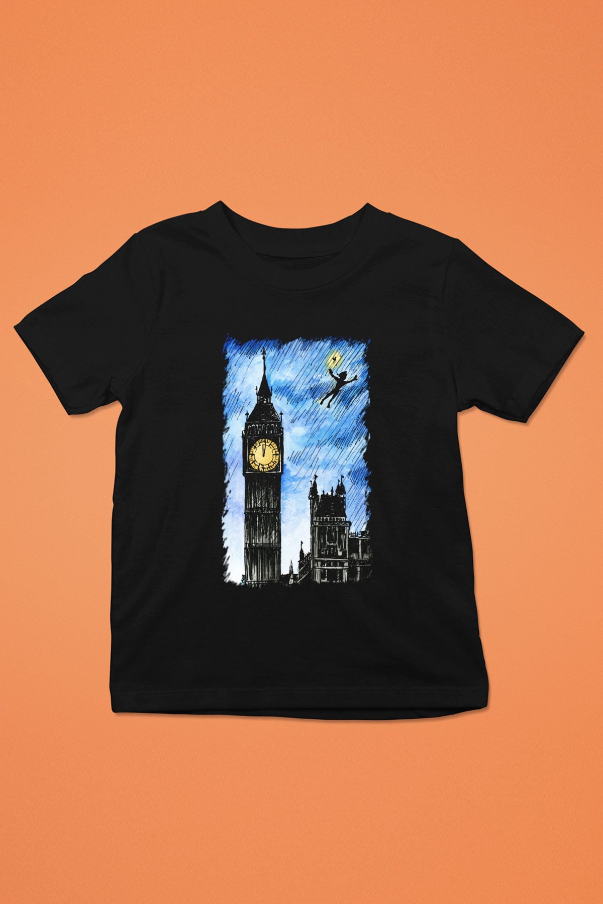 Big Ben Baskılı Siyah Unisex Çocuk Tişört