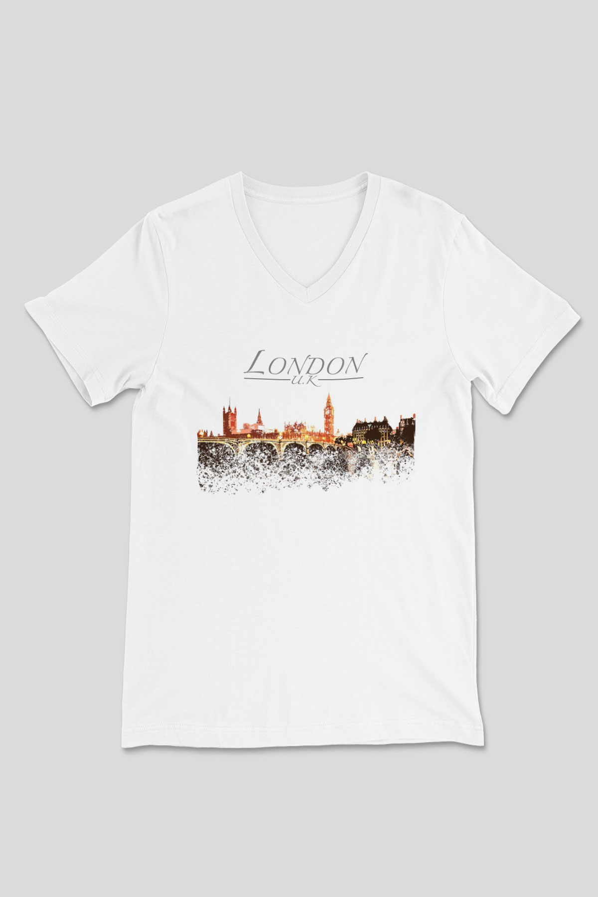 Big Ben Beyaz Unisex V Yaka Tişört
