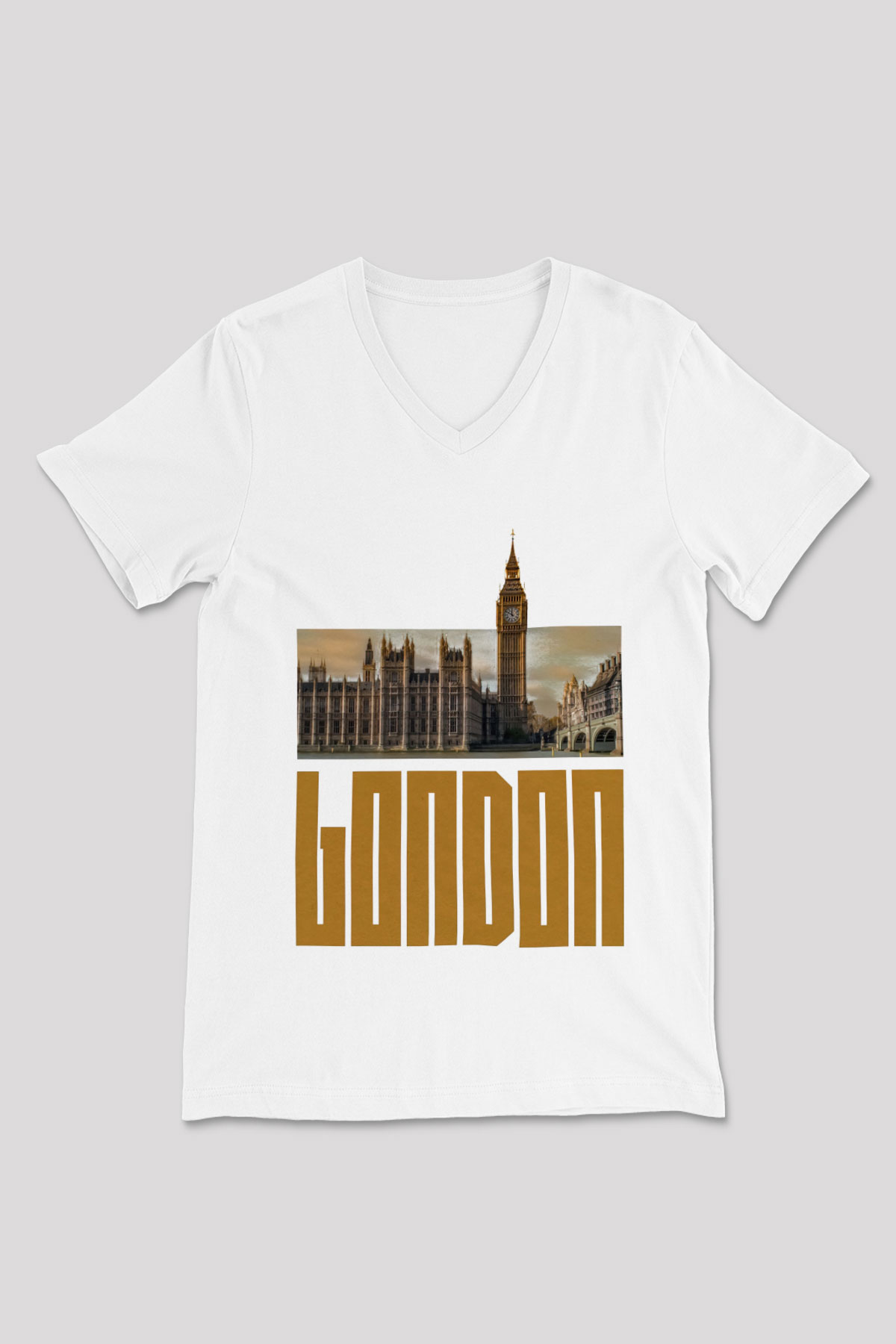 Big Ben Beyaz Unisex V Yaka Tişört