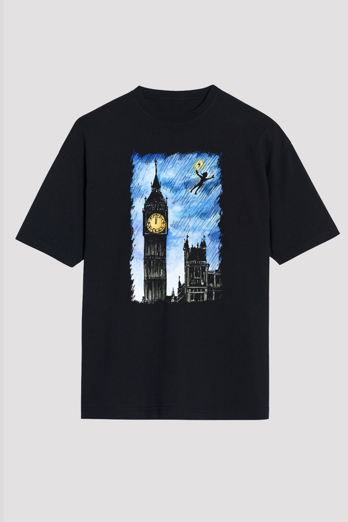 Big Ben Siyah Unisex Oversize Tişört T-Shirt