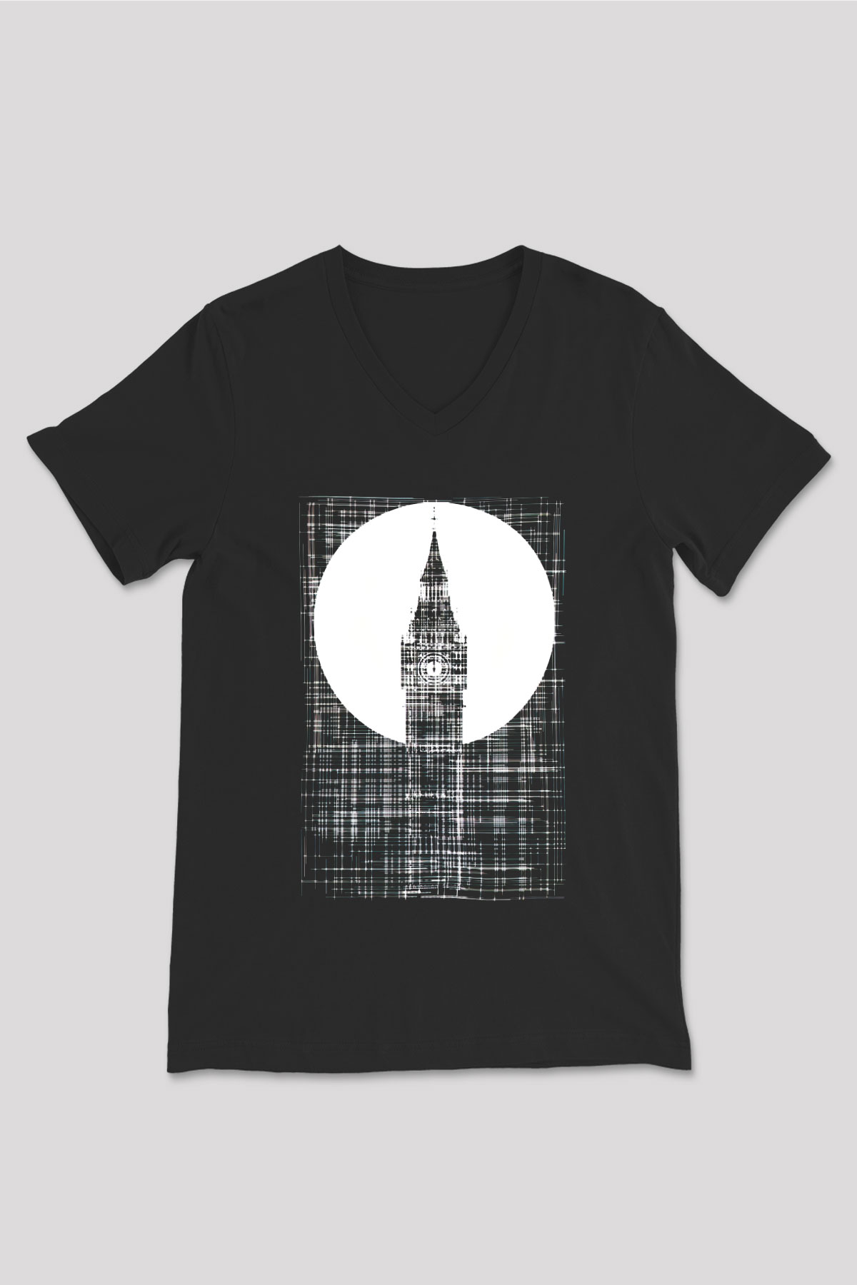 Big Ben Siyah Unisex V Yaka Tişört