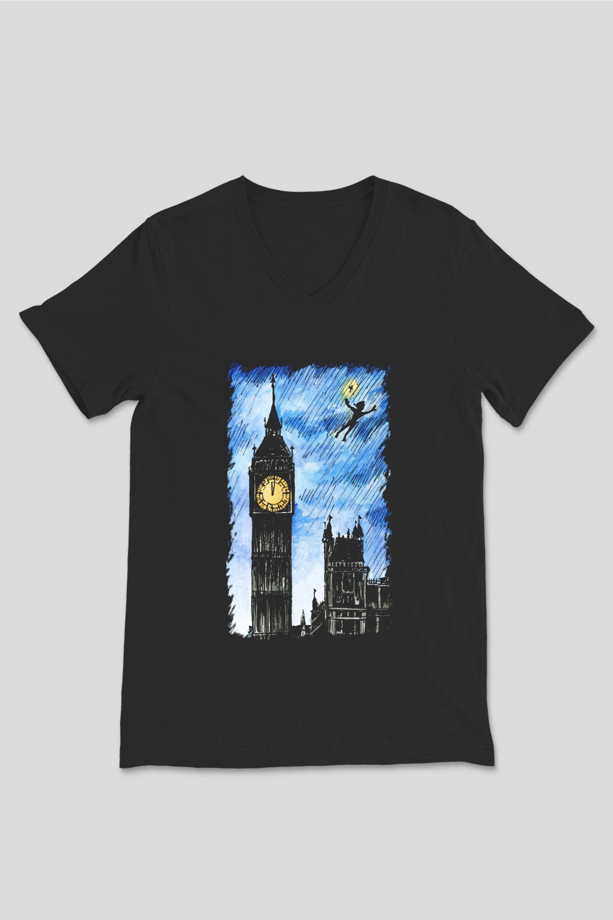 Big Ben Siyah Unisex V Yaka Tişört T-Shirt