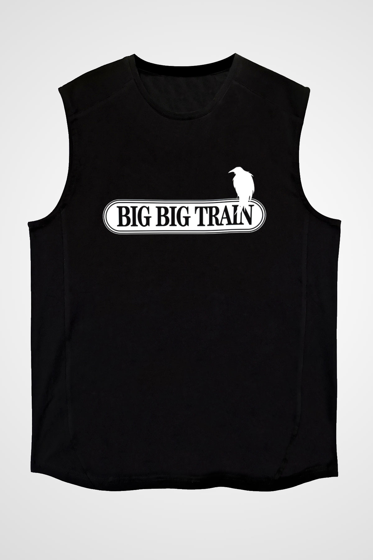 Big Big Train Baskılı Unisex Siyah Kolsuz Tişört - Tshirt