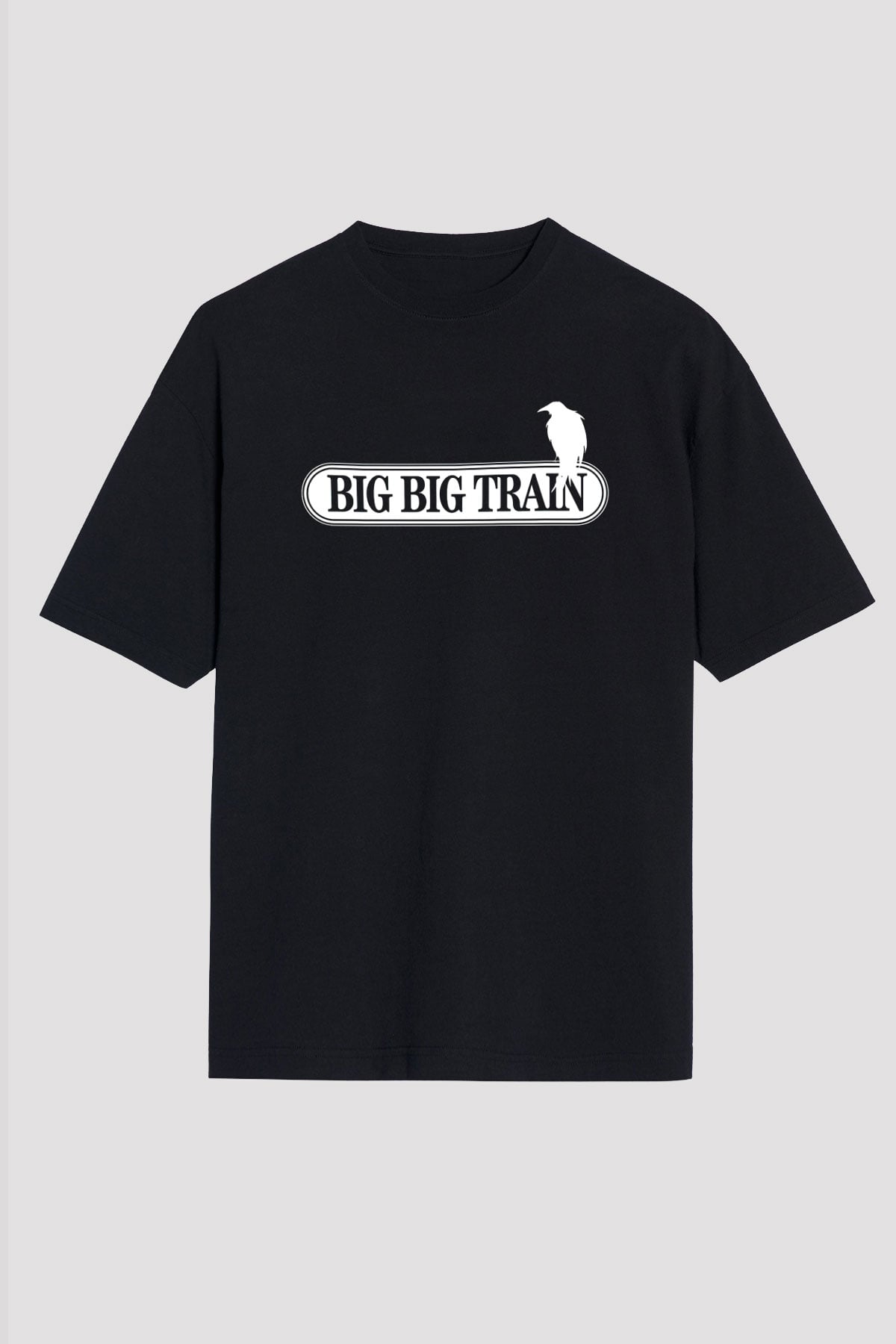 Big Big Train Baskılı Unisex Siyah Oversize Tişört - Tshirt