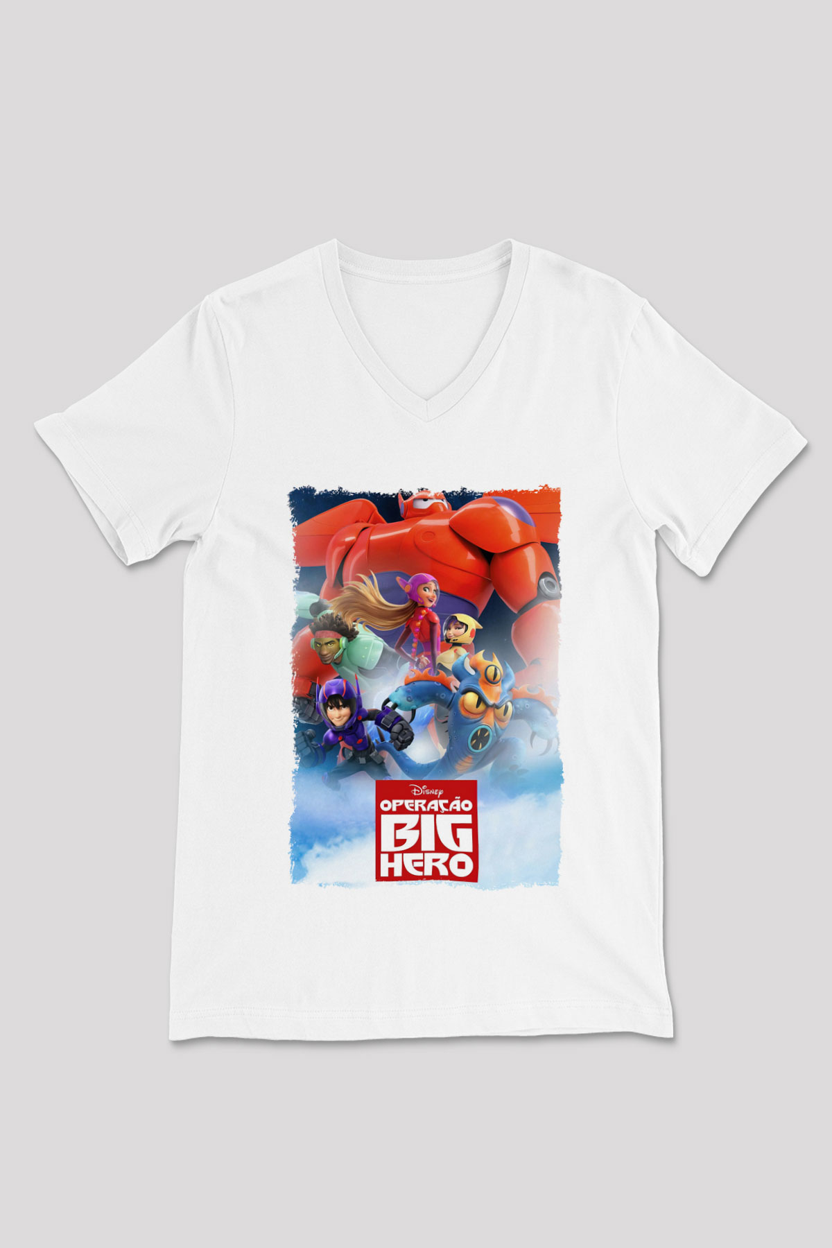 Big Hero Beyaz Unisex V Yaka Tişört