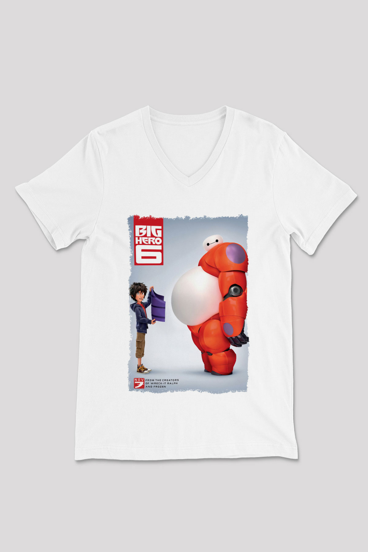 Big Hero Beyaz Unisex V Yaka Tişört