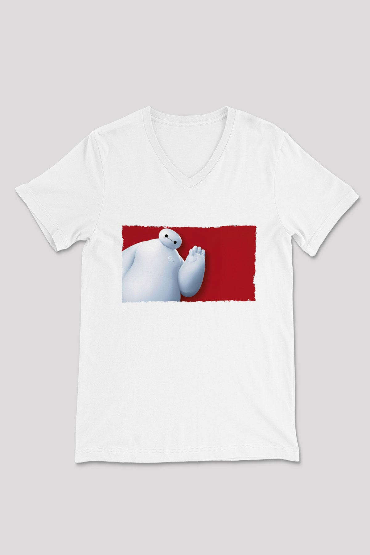 Big Hero Beyaz Unisex V Yaka Tişört T-Shirt
