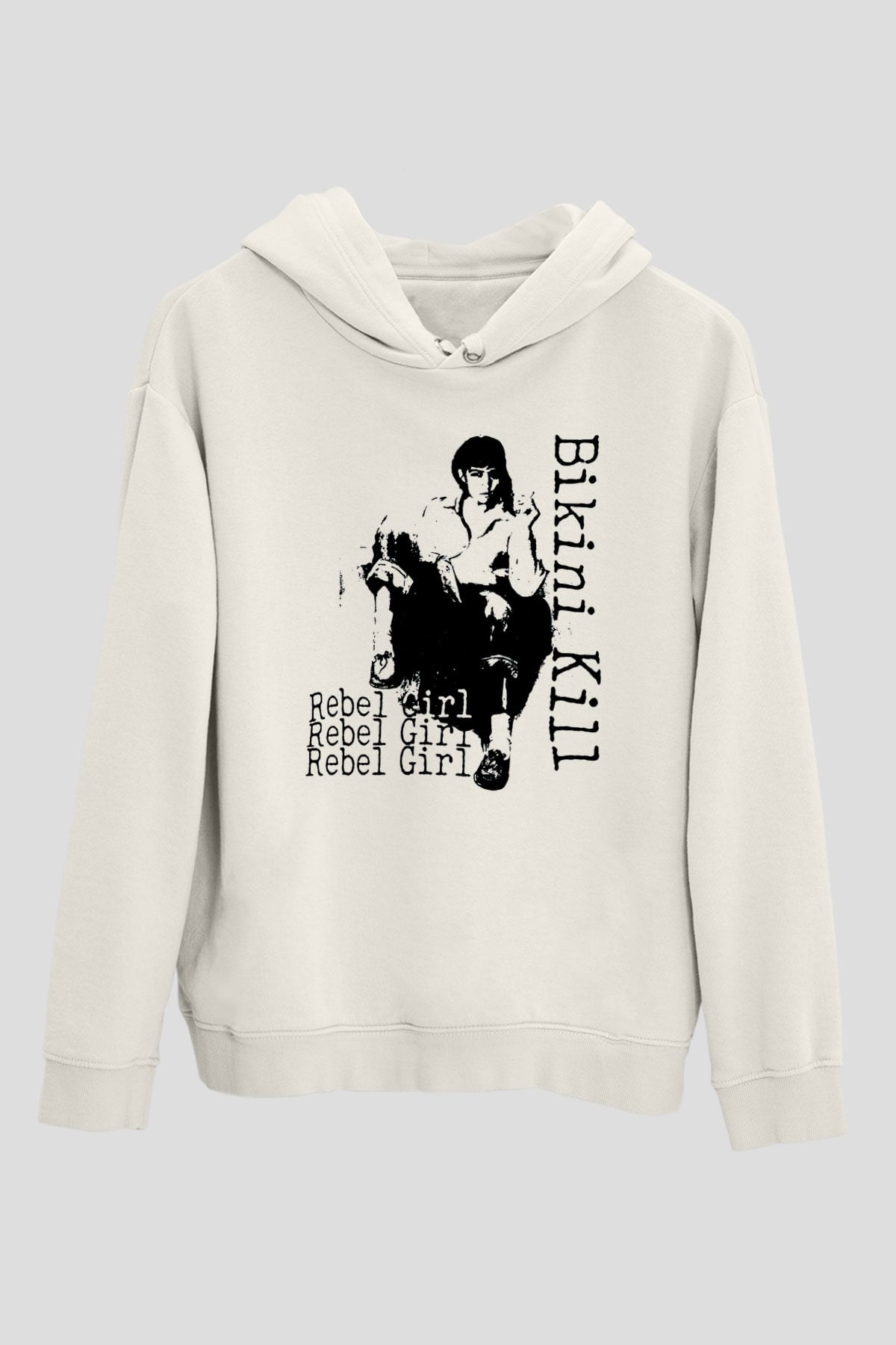 Bikini Kill Baskılı Beyaz Unisex Kapüşonlu Sweatshirt